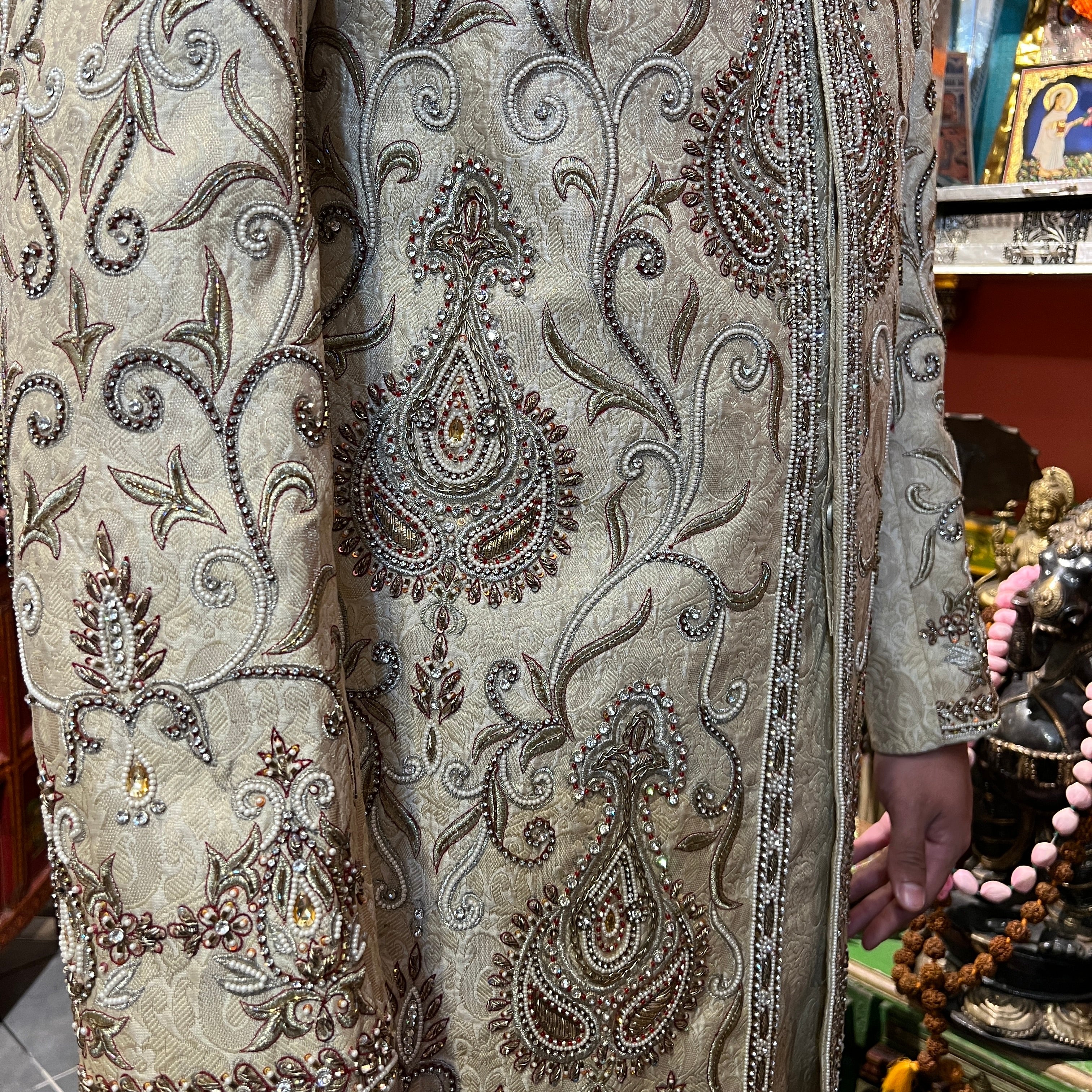 Heavywork Cream Sherwani - Vintage India NYC