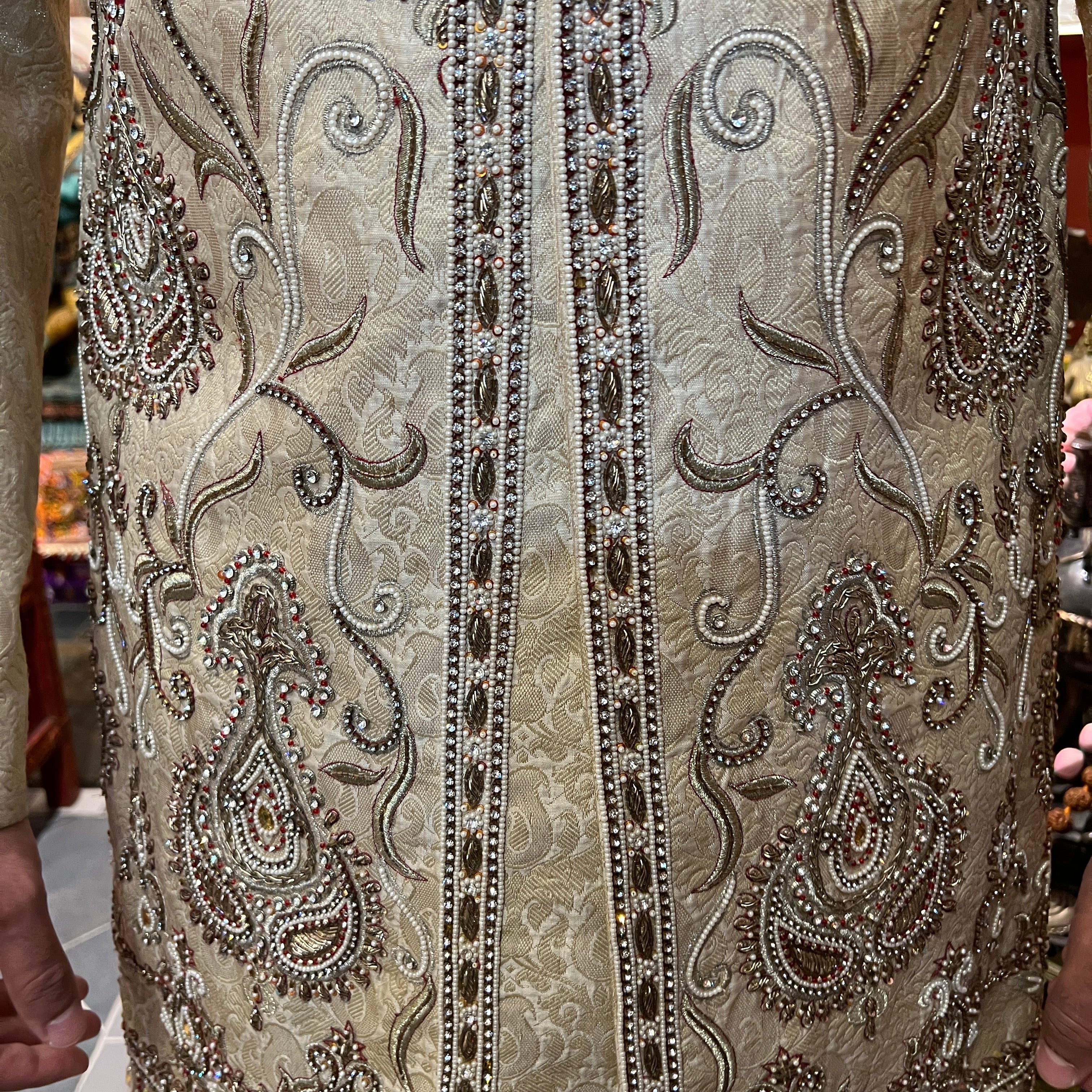 Heavywork Cream Sherwani - Vintage India NYC