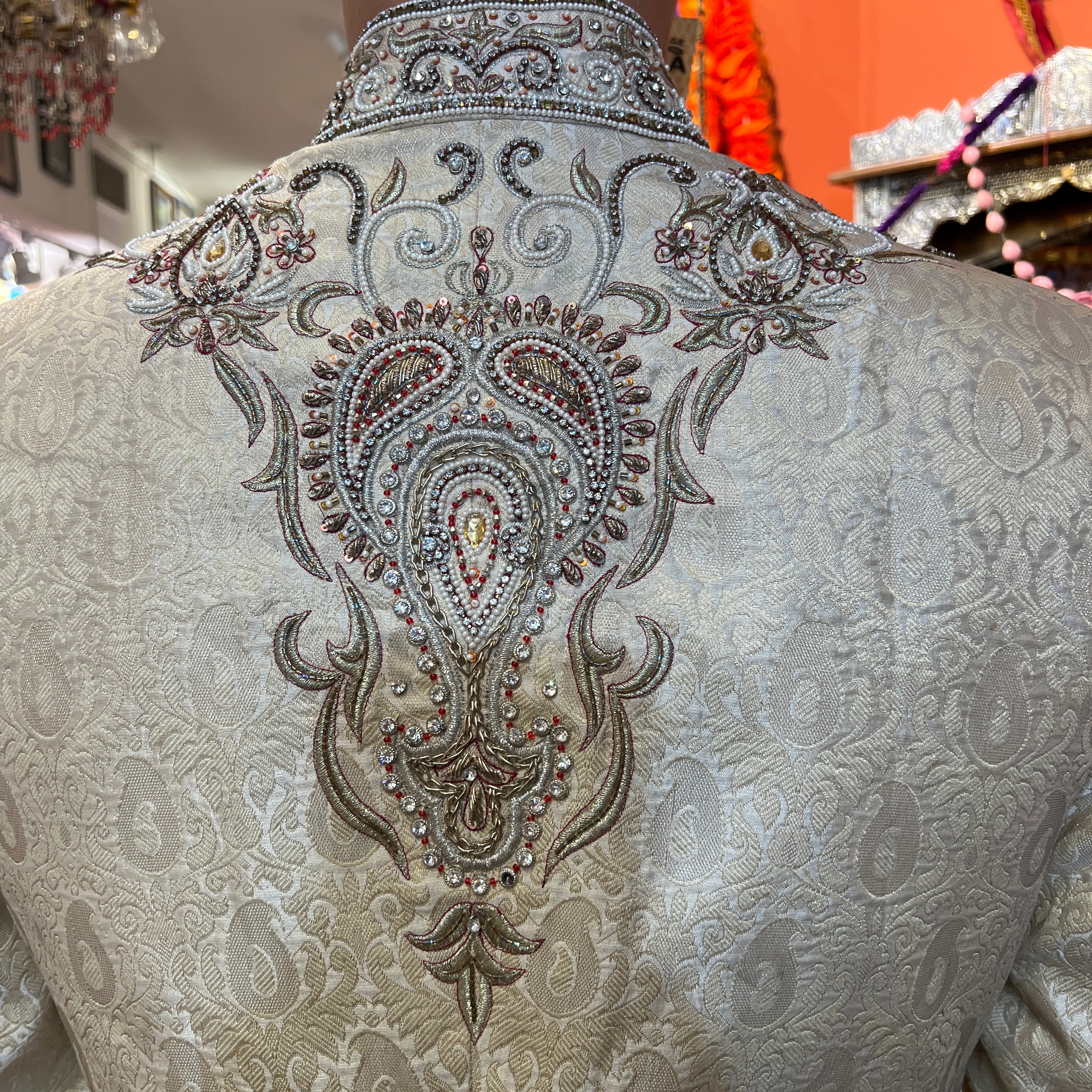 Heavywork Cream Sherwani - Vintage India NYC