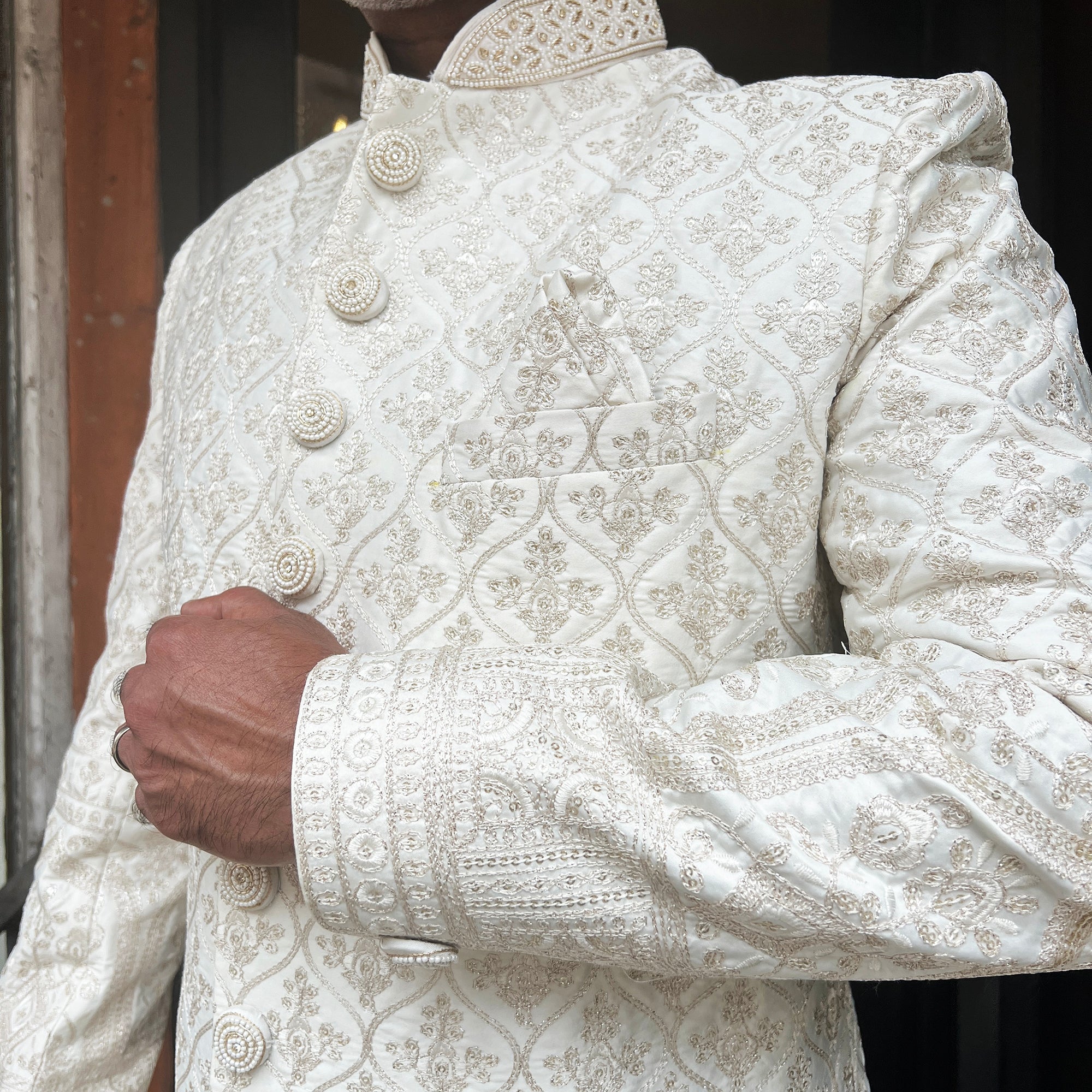 Cream Embroidered Sherwani - Vintage India NYC