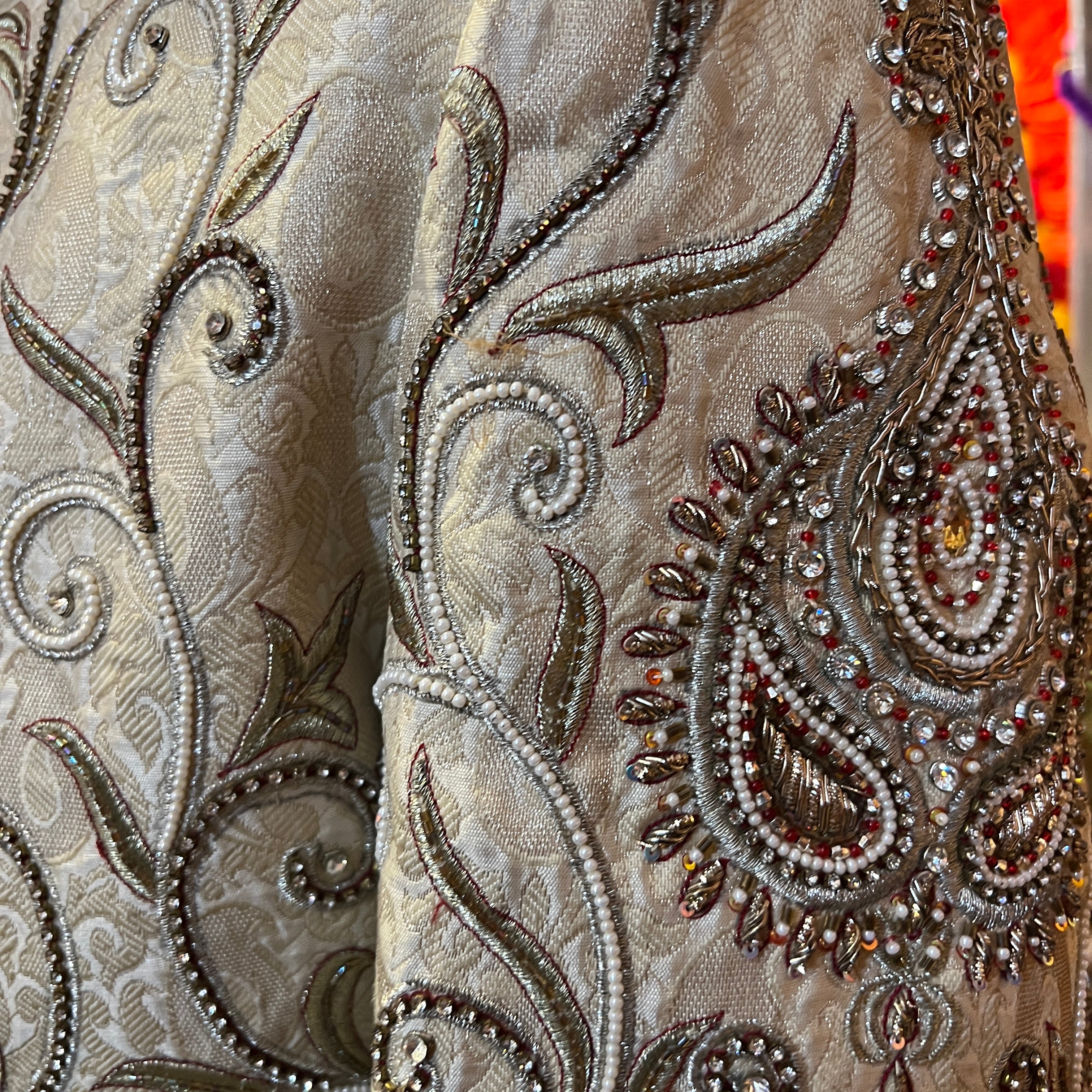 Heavywork Cream Sherwani - Vintage India NYC