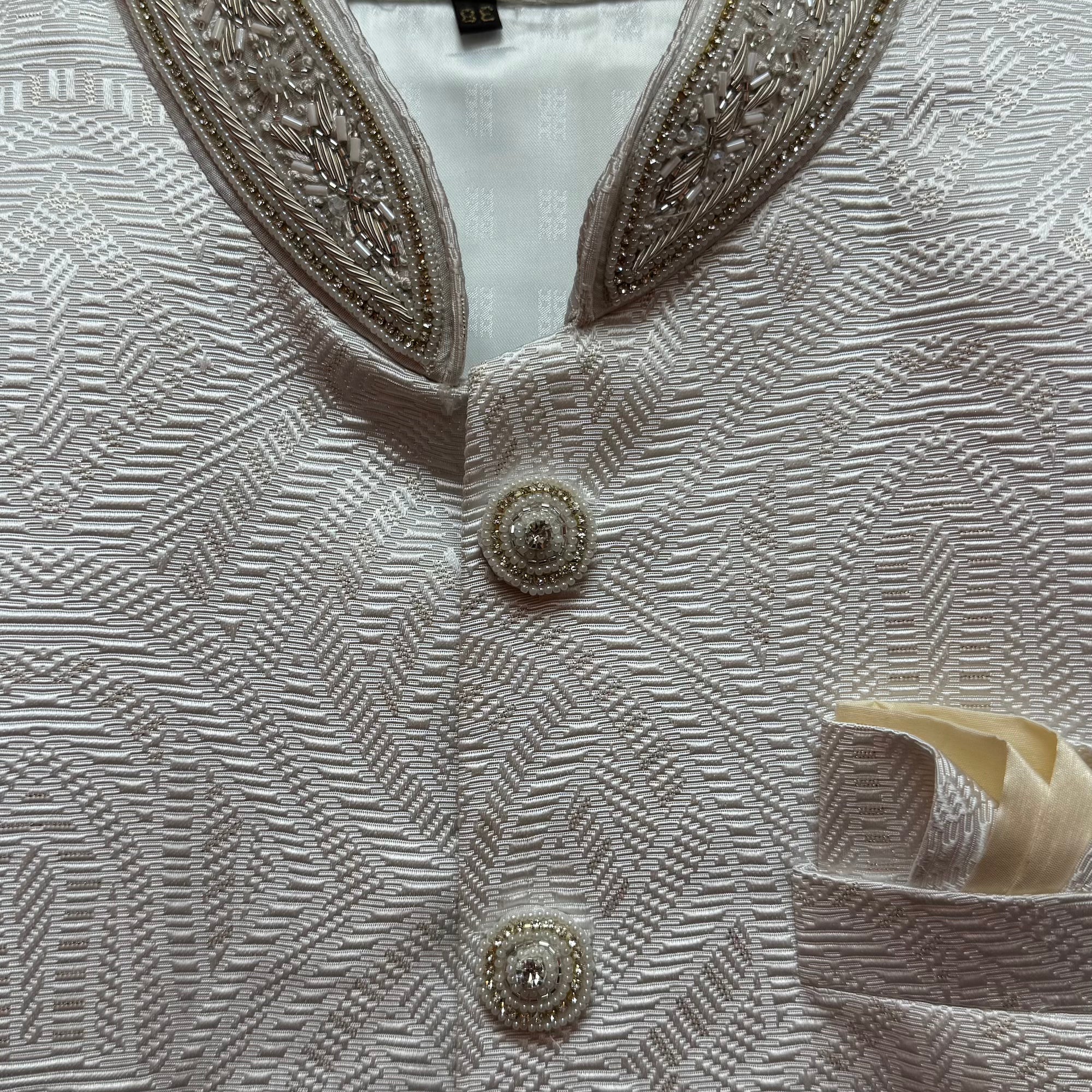 Ivory Textured Sherwani w/ Neckwork