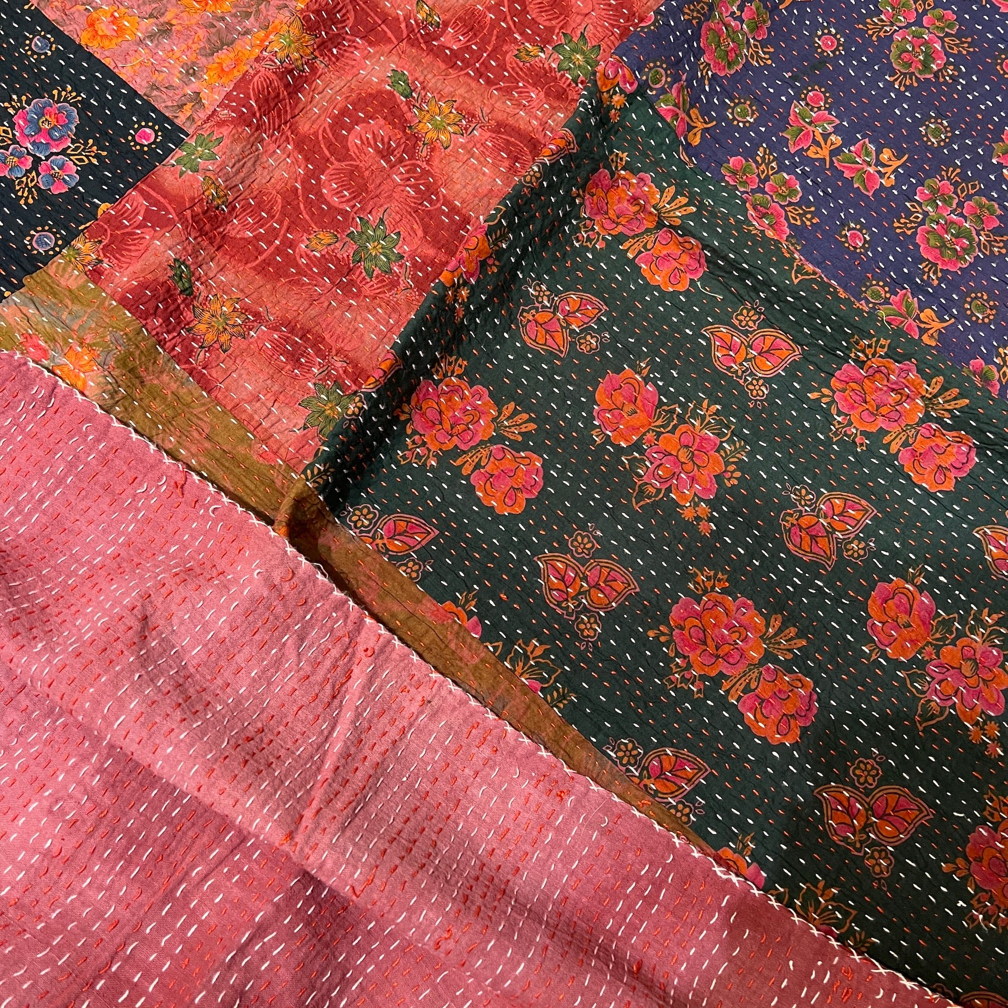 Kantha Blanket- Multicolor Floral - Vintage India NYC