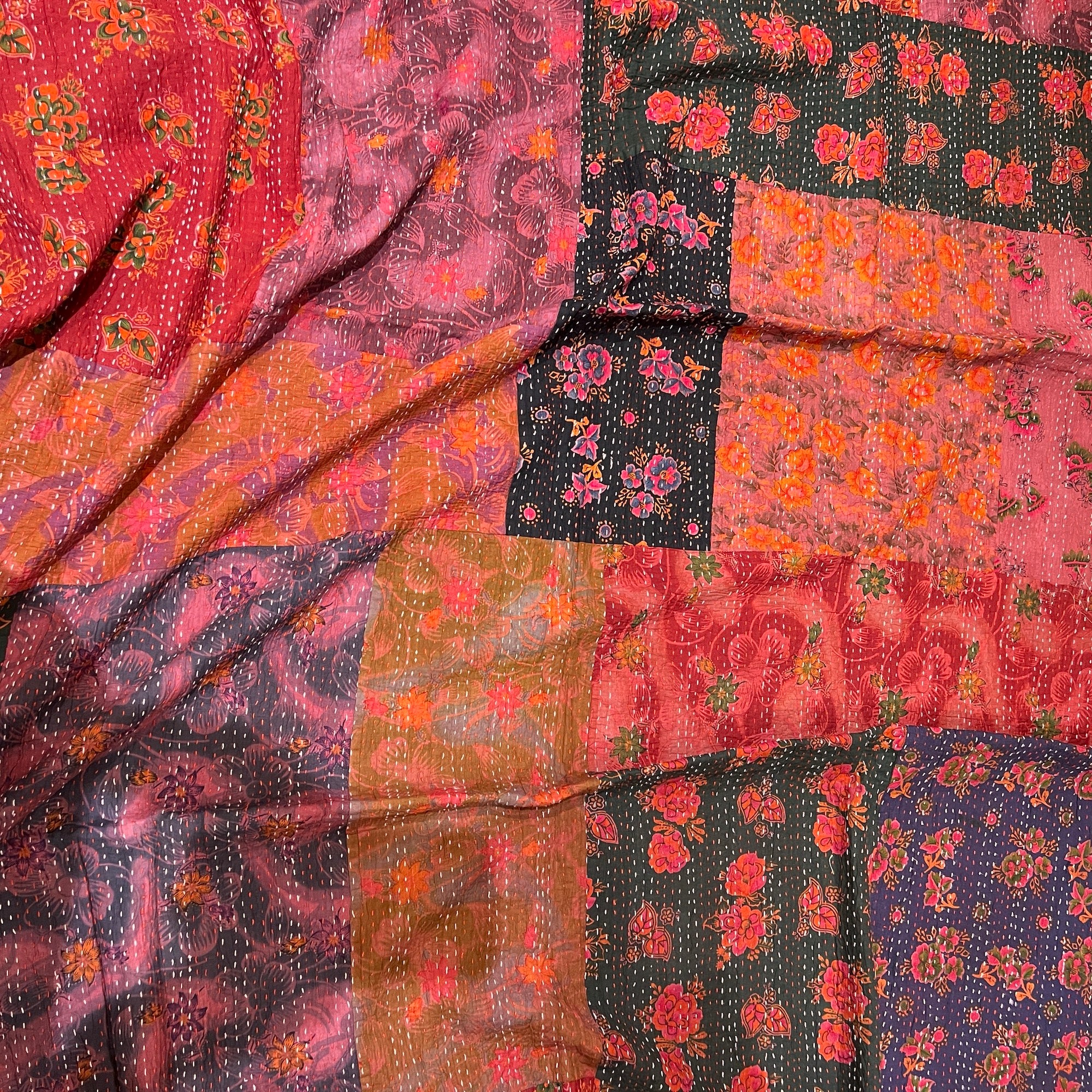 Kantha Blanket- Multicolor Floral - Vintage India NYC