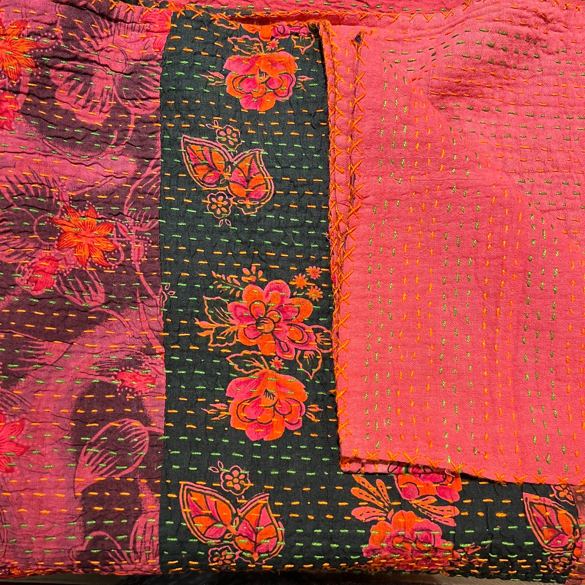 Kantha Blanket- Multicolor Floral - Vintage India NYC