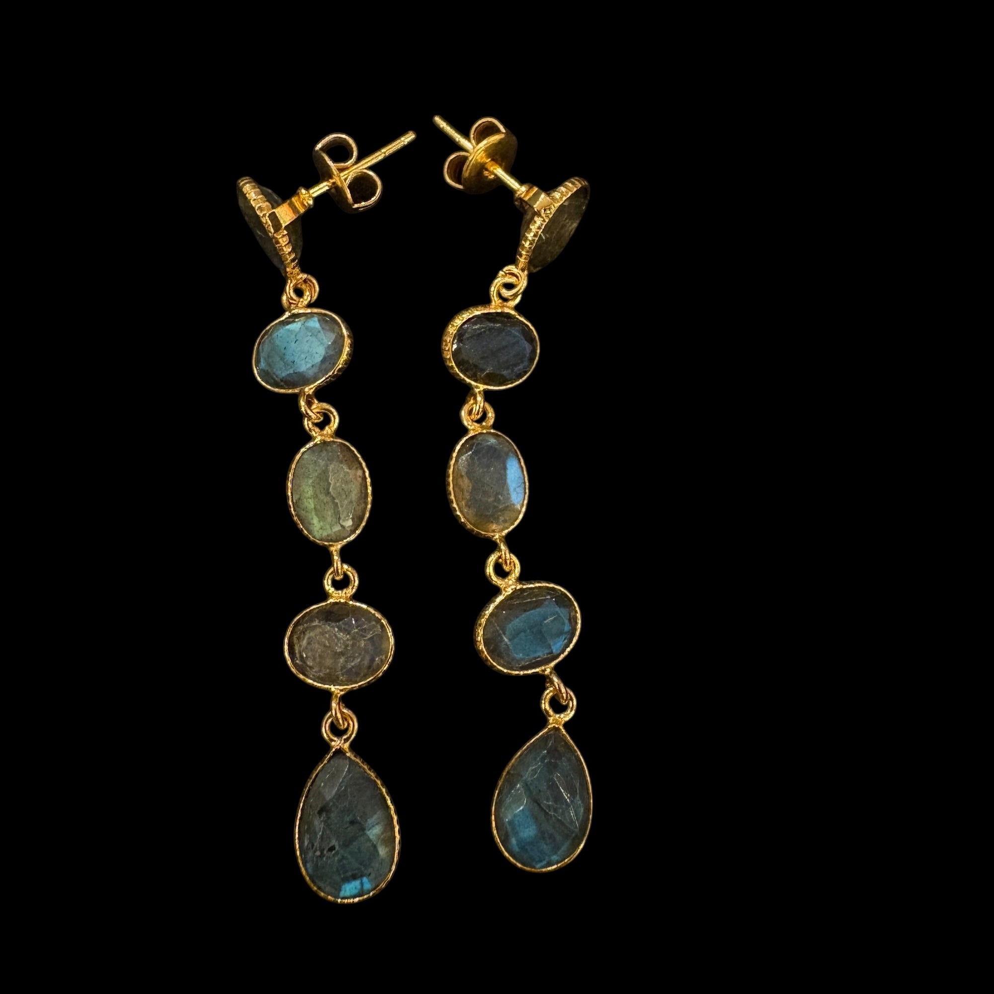MK Semi Precious Dangling Stones Earrings-Colors - Vintage India NYC