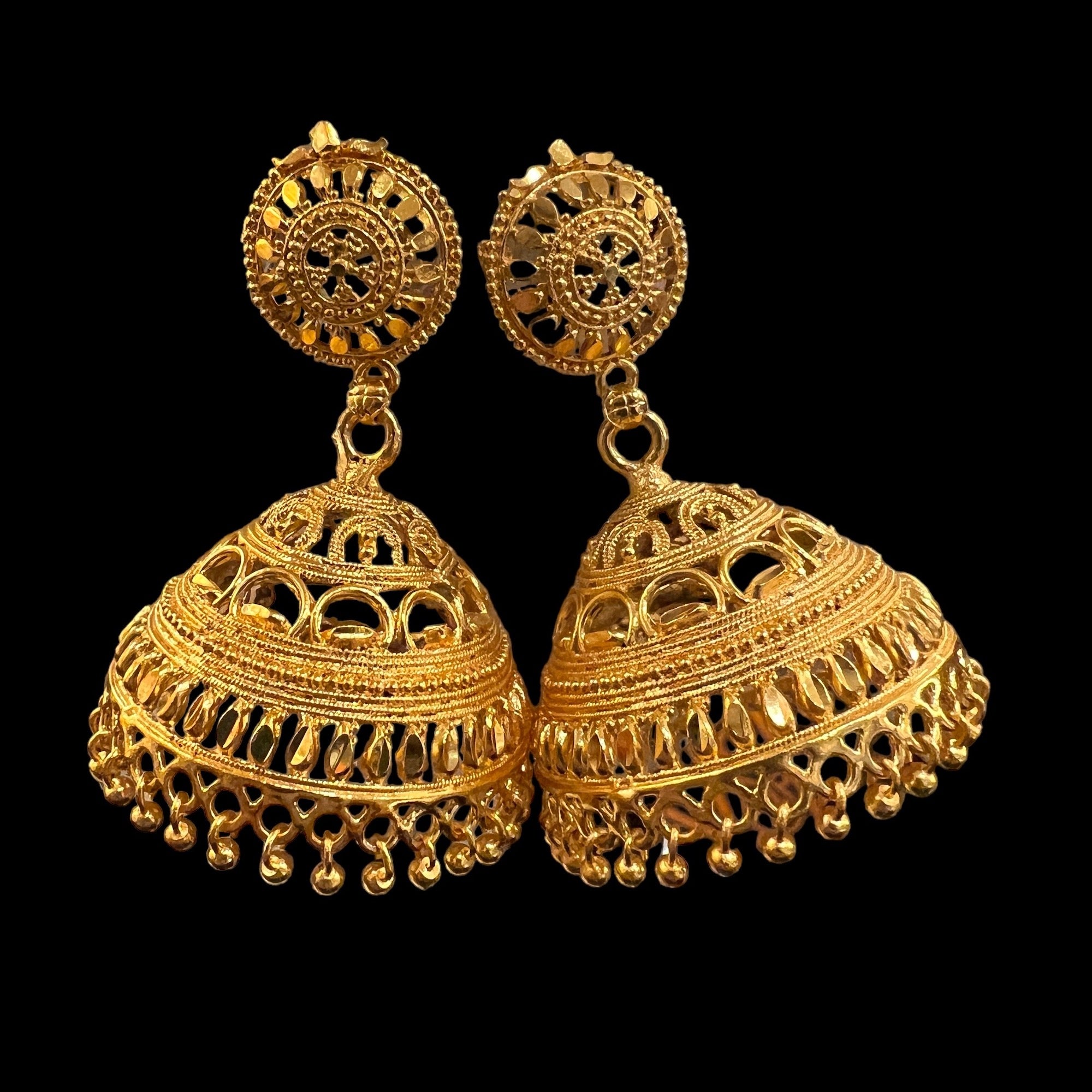 Large Jhumka Gold Earrings 304 - Vintage India NYC