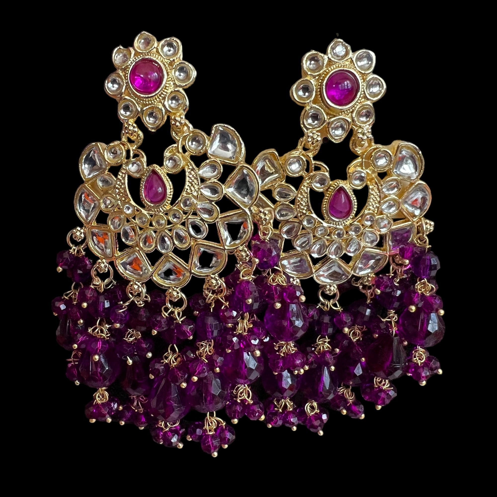 Large Kundan Earrings- Many Colors - Vintage India NYC