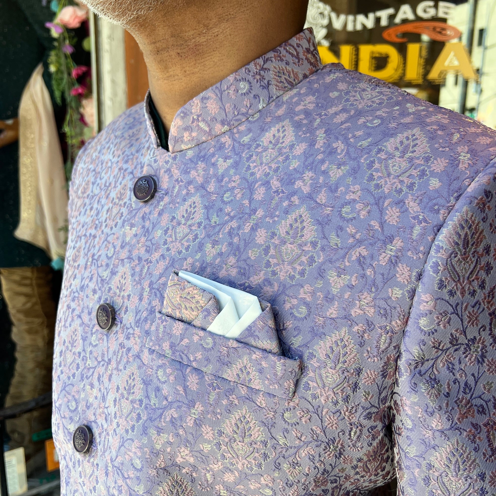 Lavender Floral Sherwani - Vintage India NYC