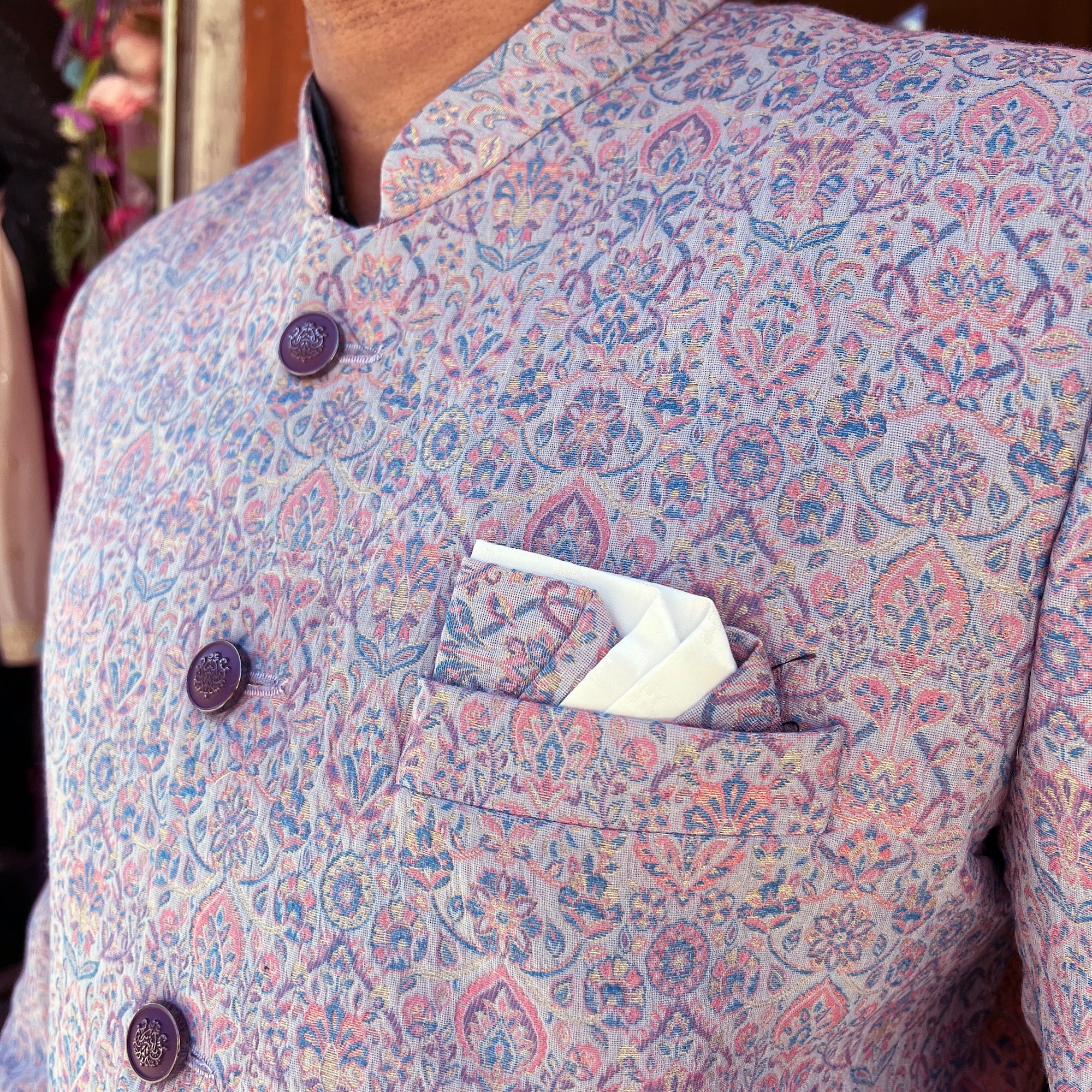 Lavender Jacquard Sherwani - Vintage India NYC