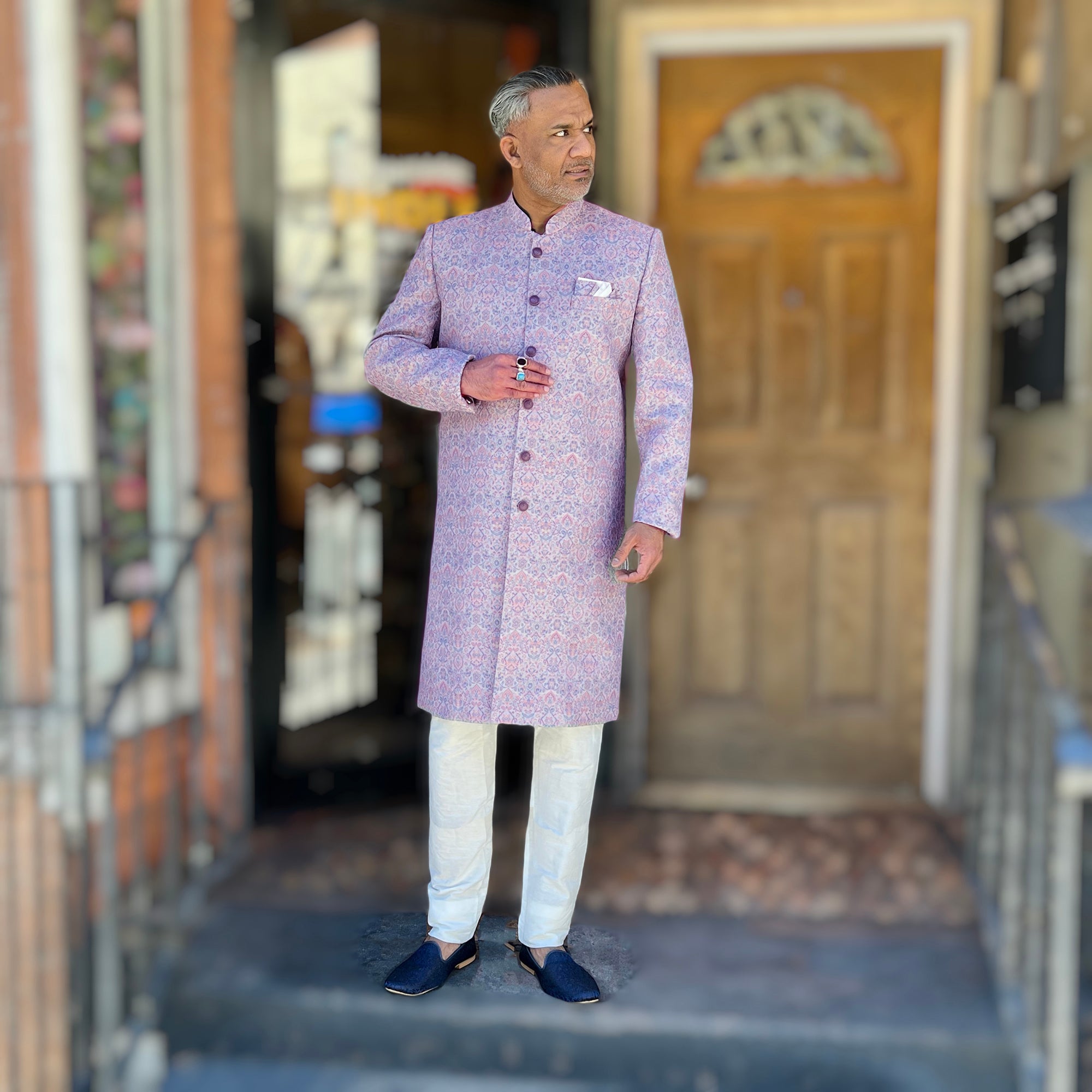 Lavender Jacquard Sherwani - Vintage India NYC
