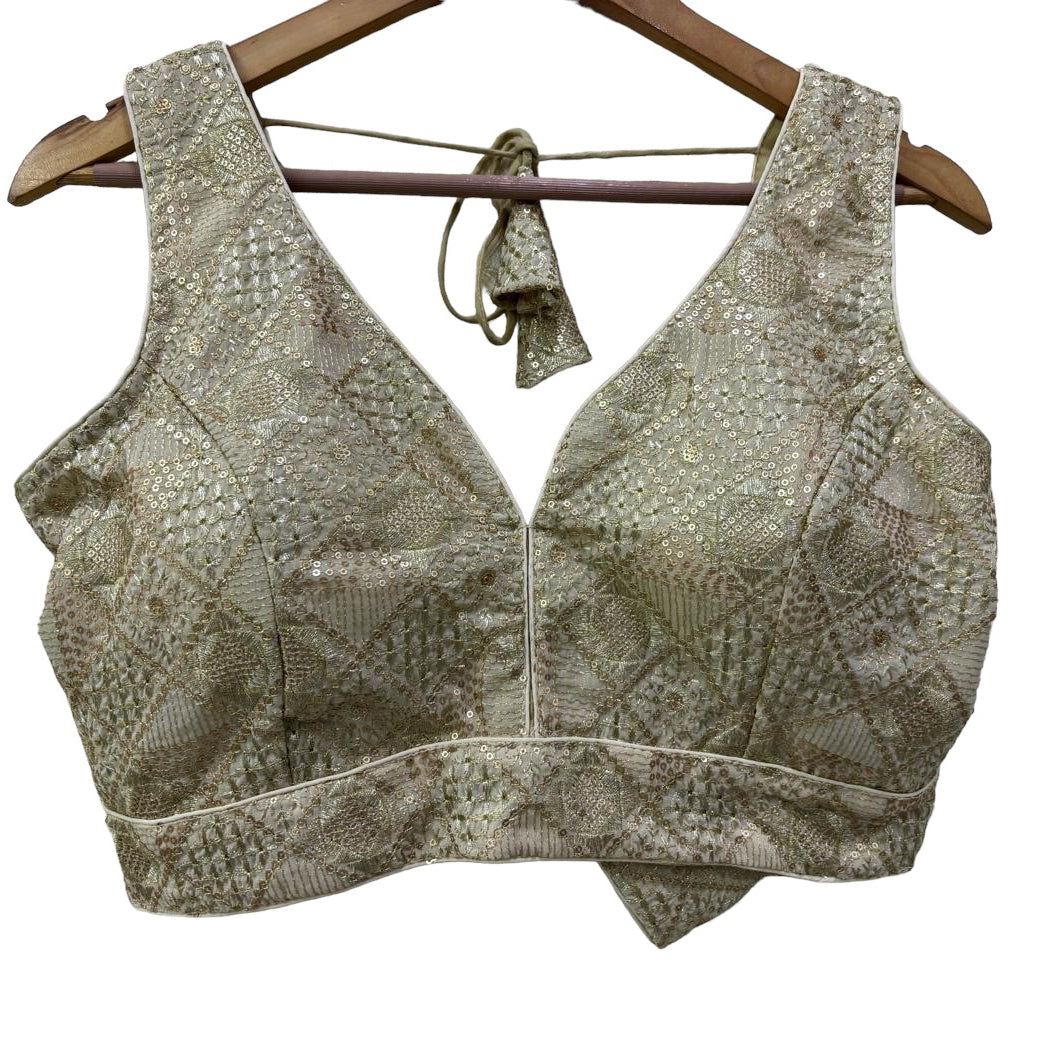 Diamond Sequin V Neck Choli Blouse-Various - Vintage India NYC