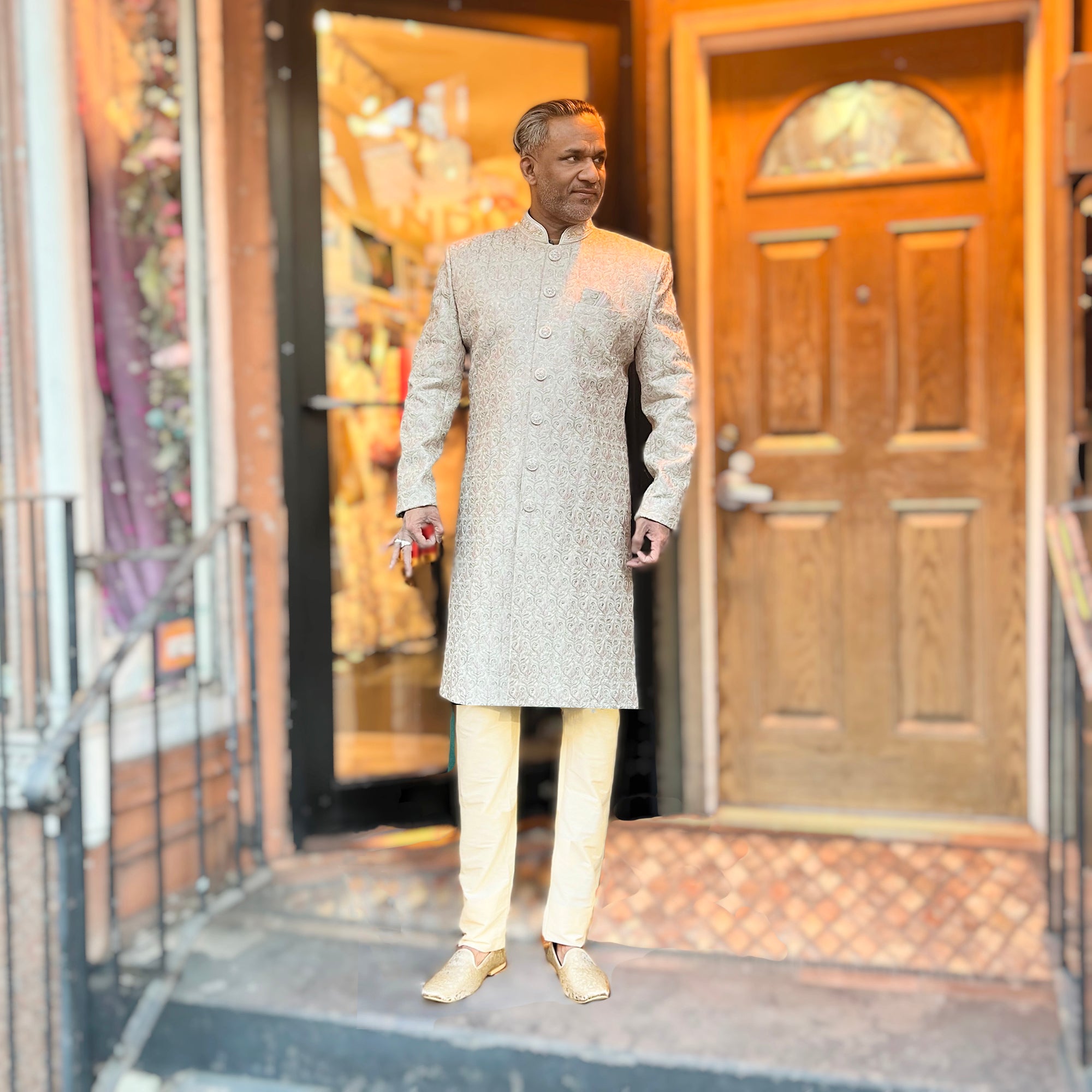 Light Gold Embroidered Sherwani - Vintage India NYC