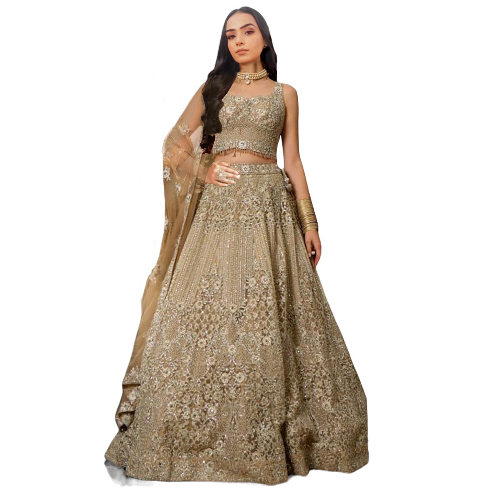 Champagne Floral Lehenga Set SH