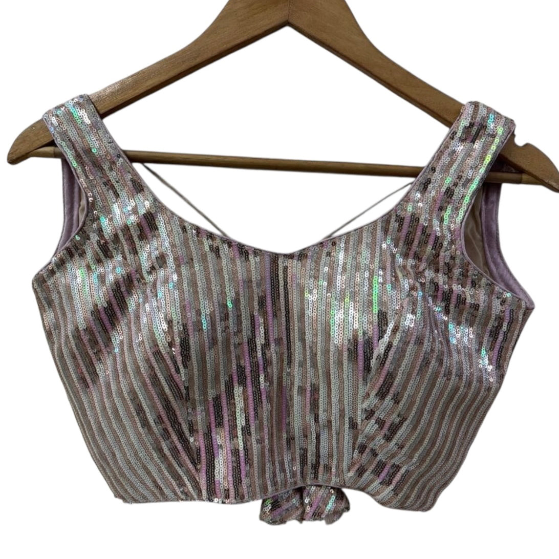 Pink Multi Sequin Choli Blouse-S - Vintage India NYC
