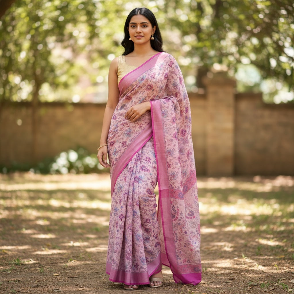 Lilac Tulip Silk Saree - Vintage India NYC
