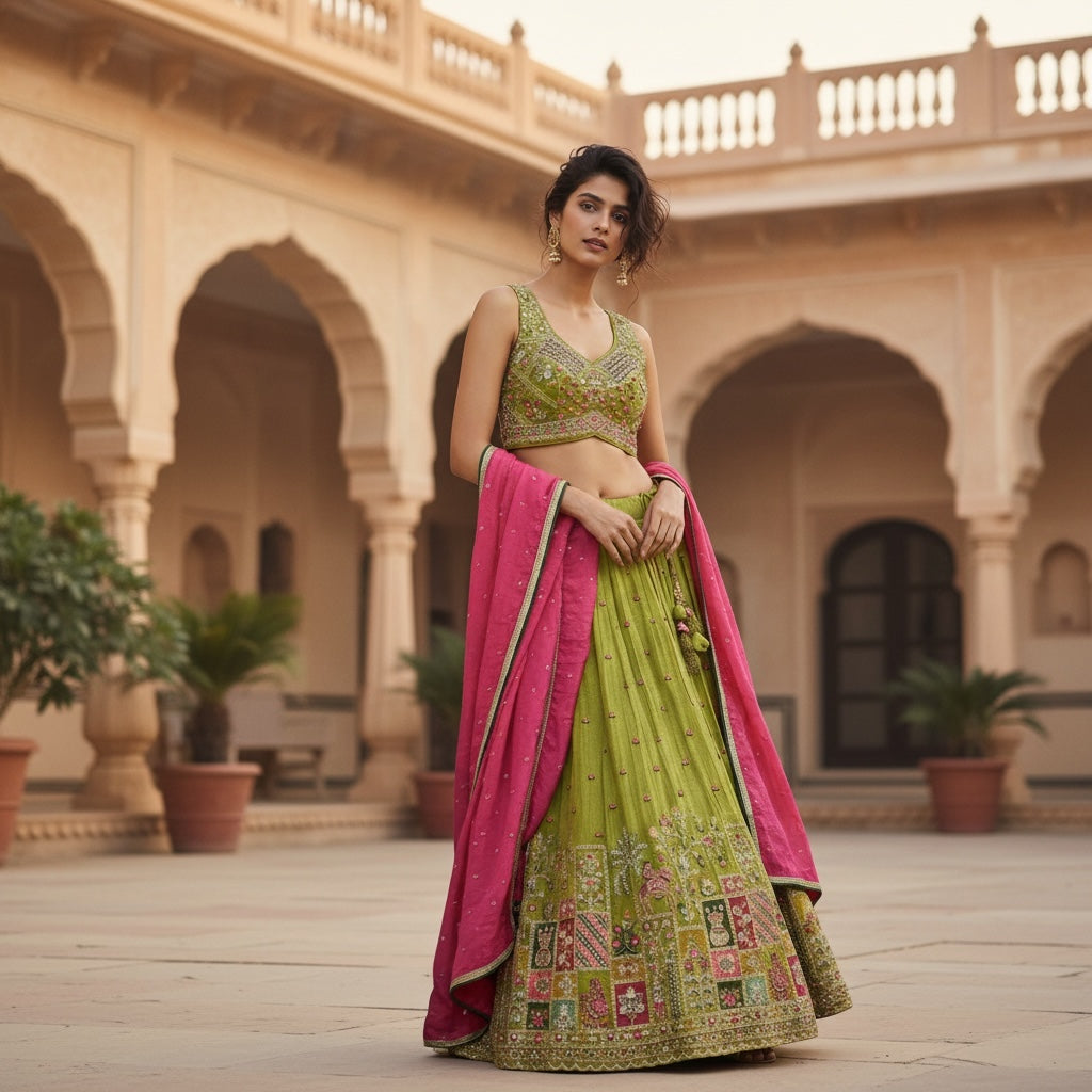DT Embroidered Patch Lehenga Set-3 Colors