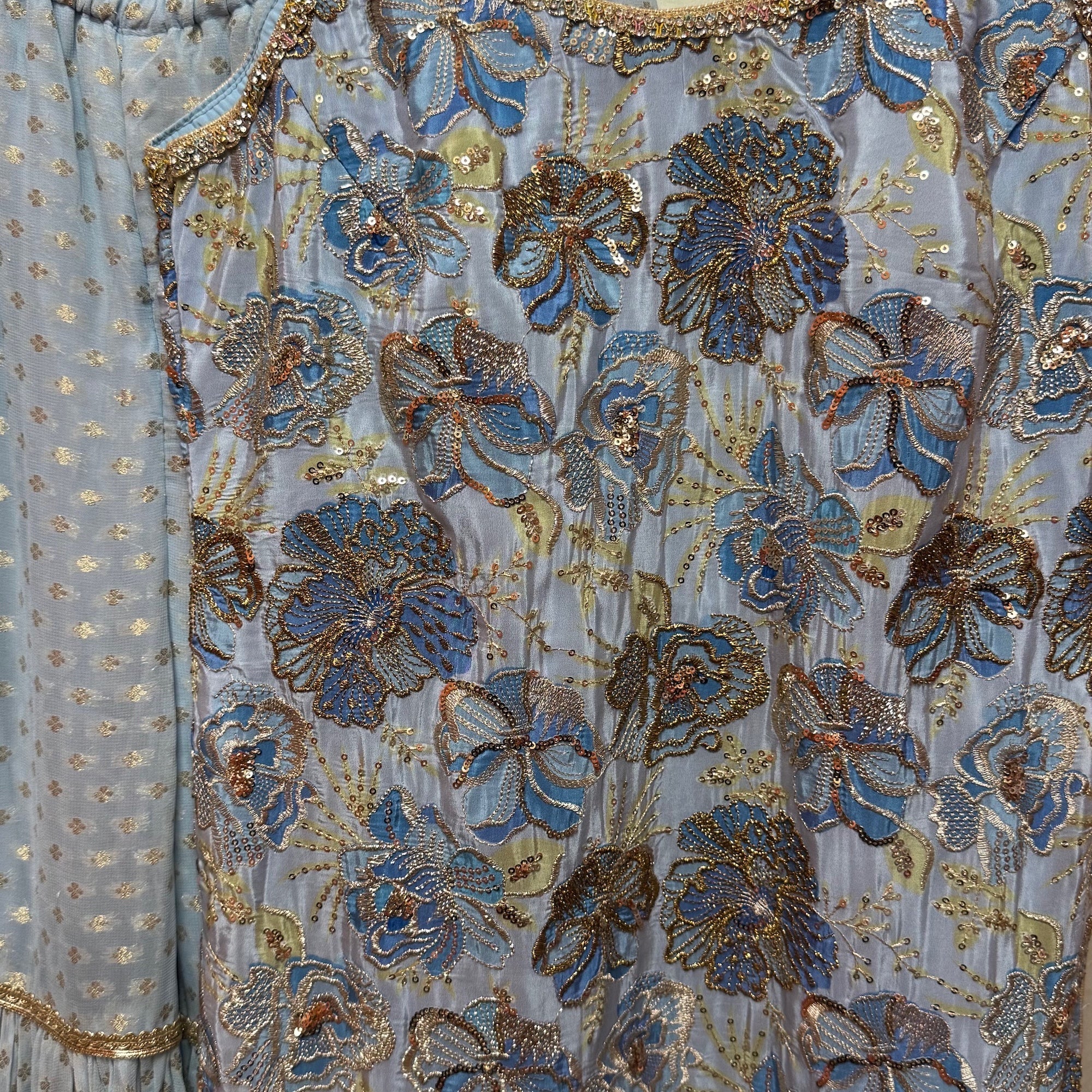 Chintz Flower Embroidered Gharara Sets-Colors
