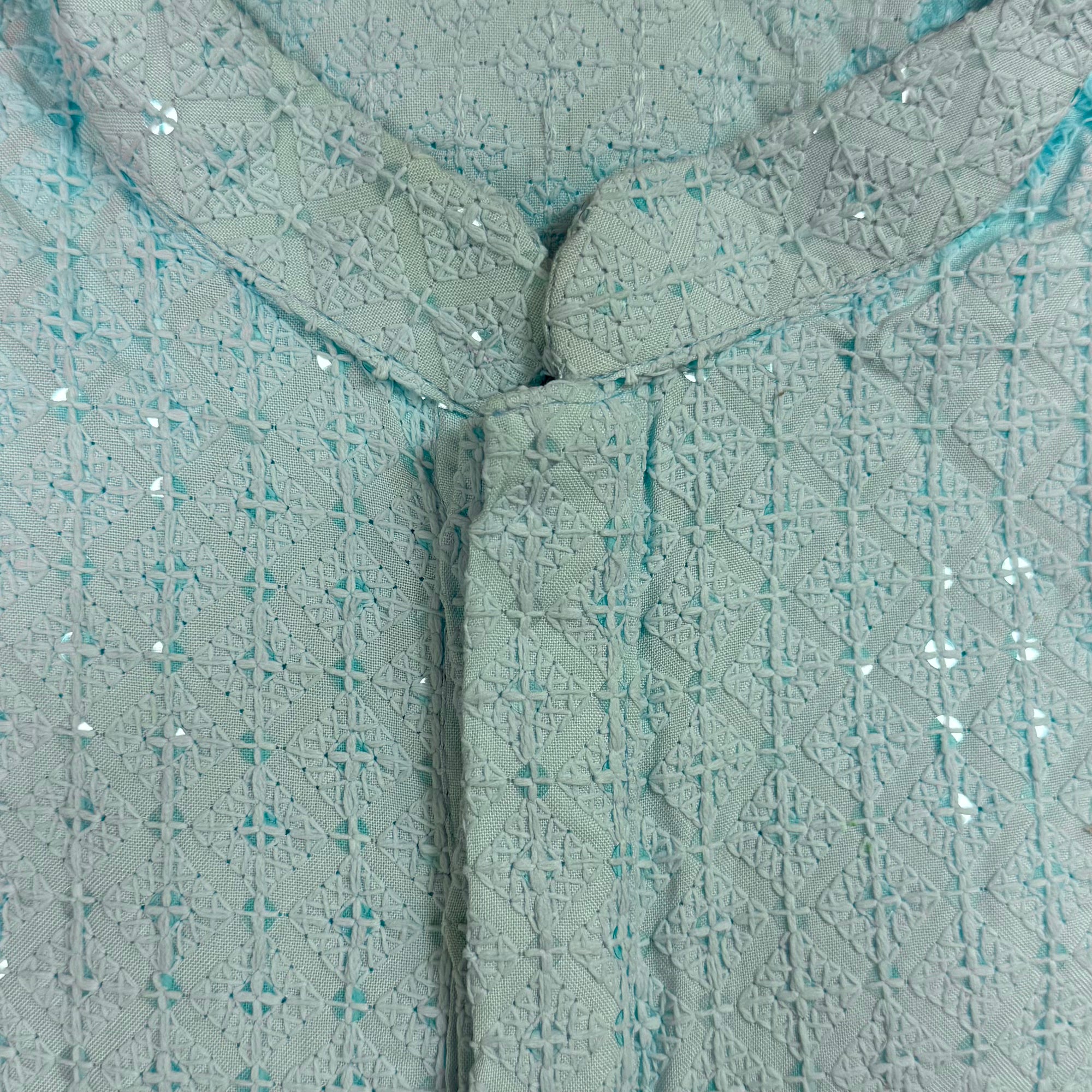 Lt Blue Diamond Cross Lucknowi Kurta - Vintage India NYC