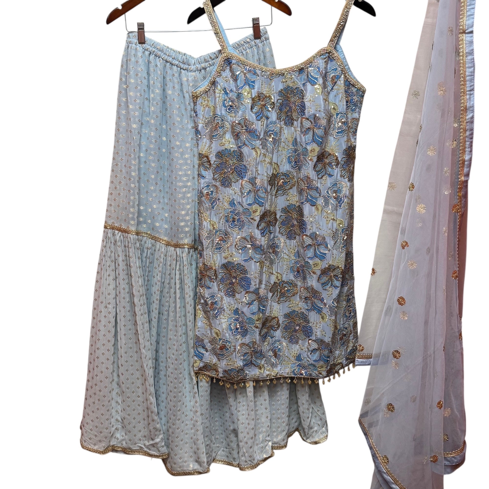 Chintz Flower Embroidered Gharara Sets-Colors - Vintage India NYC