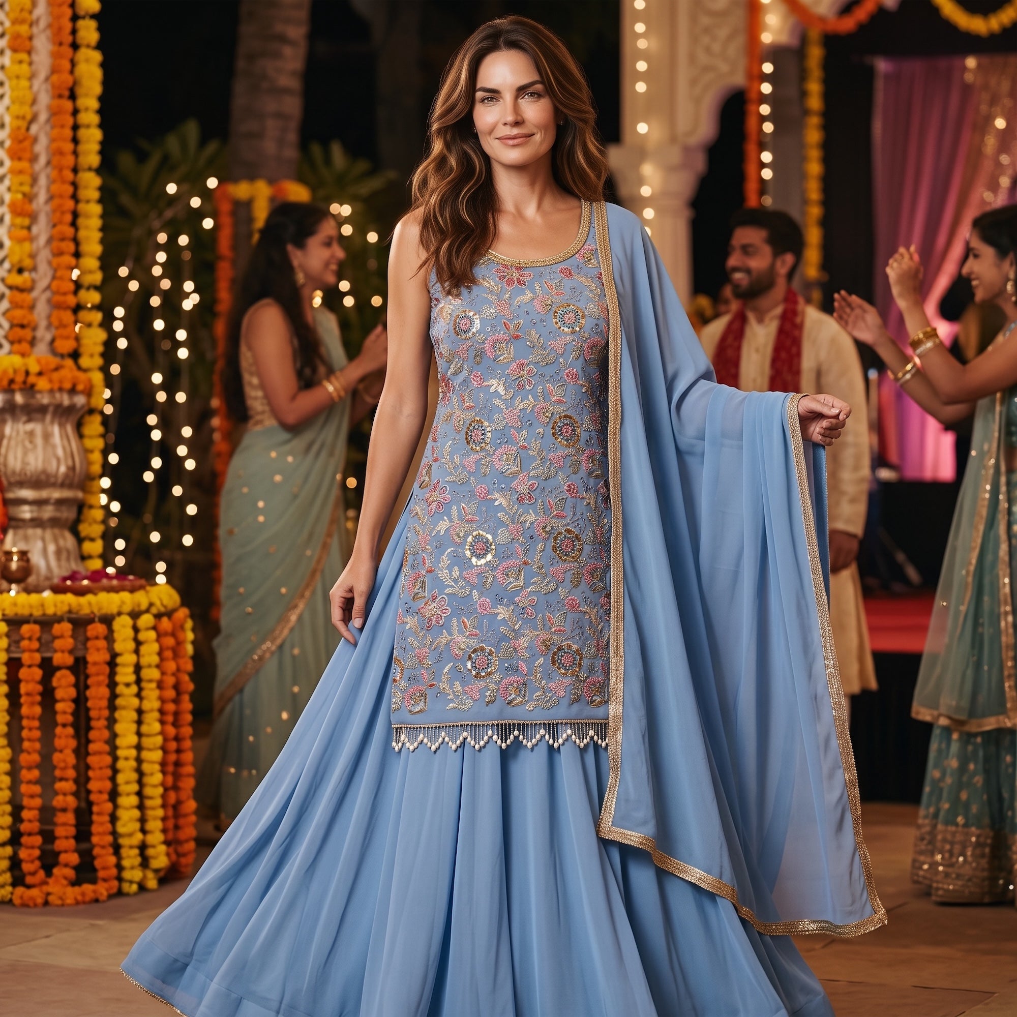 DT Long Top Embroidered Lehengas-3 Colors - Vintage India NYC