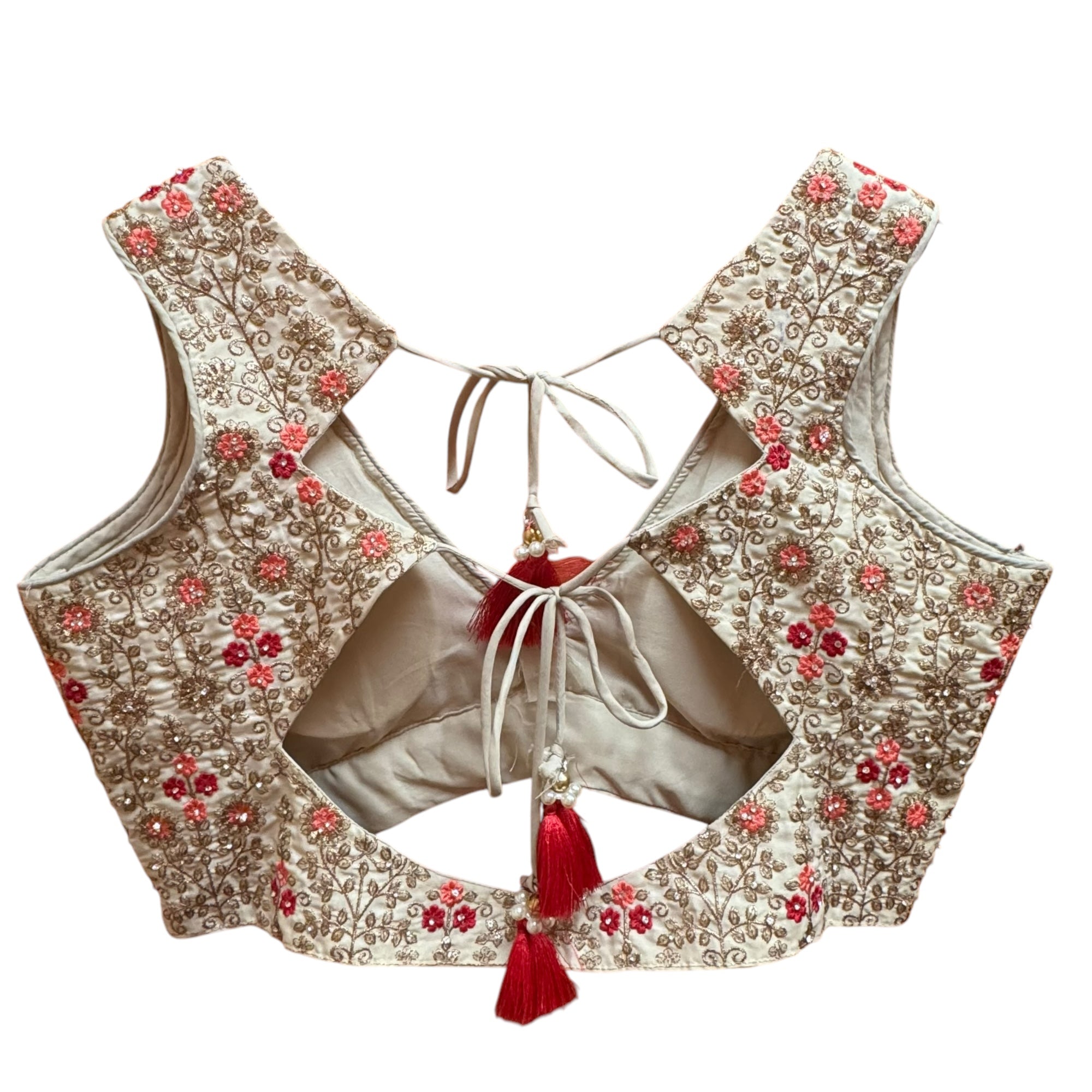 Light Gold Floral Embroidered Georgette Lehenga Set Q - Vintage India NYC