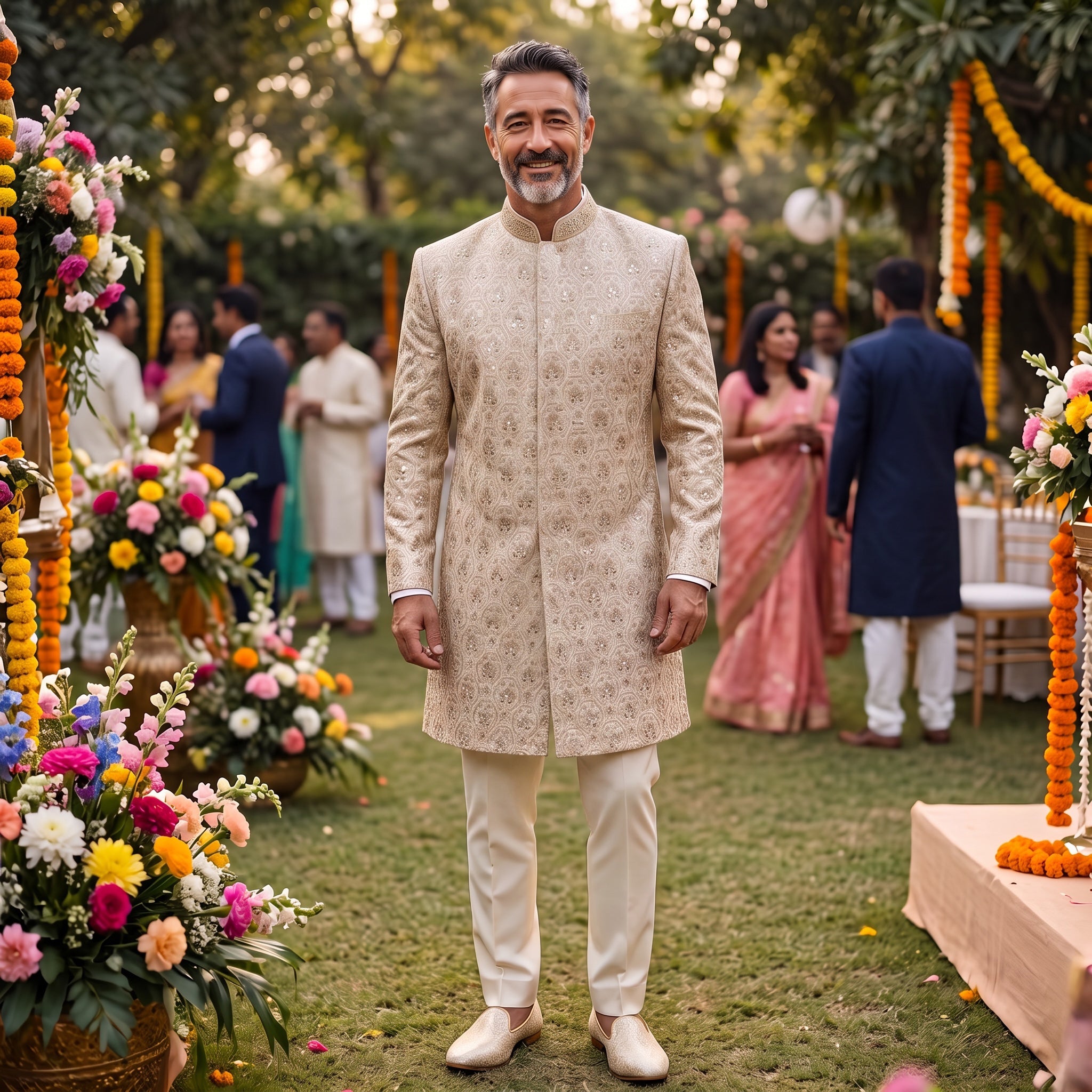 Light Gold Leaf Mirrored Sherwani