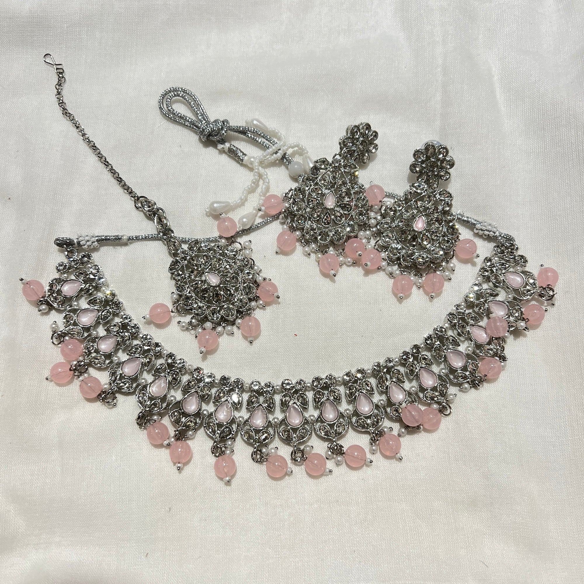 Teardrop Silver Stone Necklace Set-3 Colors (Copy) - Vintage India NYC