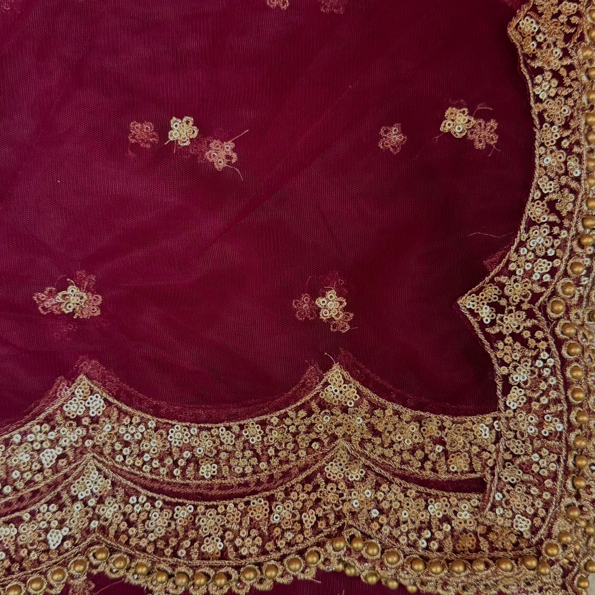 DT Gold Scallop Embroidered Dupatta - Vintage India NYC