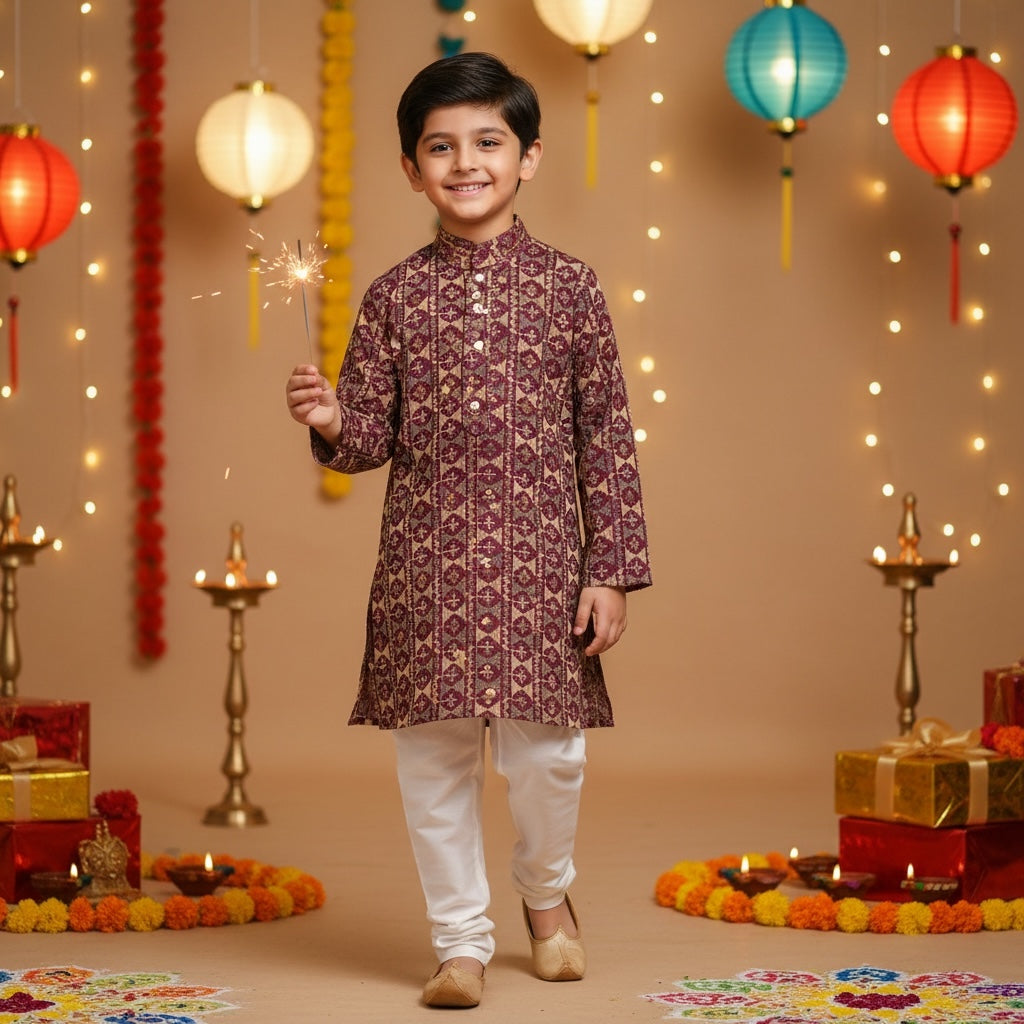 Boys Lucknowi Embroidered Kurta Set - Vintage India NYC