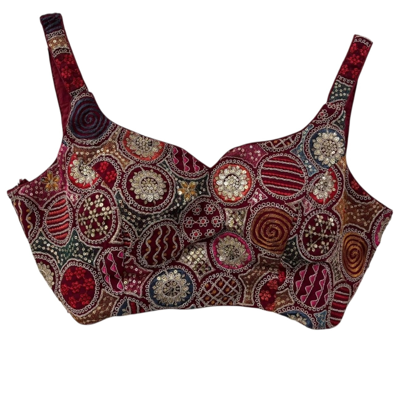 Thin Strap Embroidered Circle Choli Blouse -Colors - Vintage India NYC