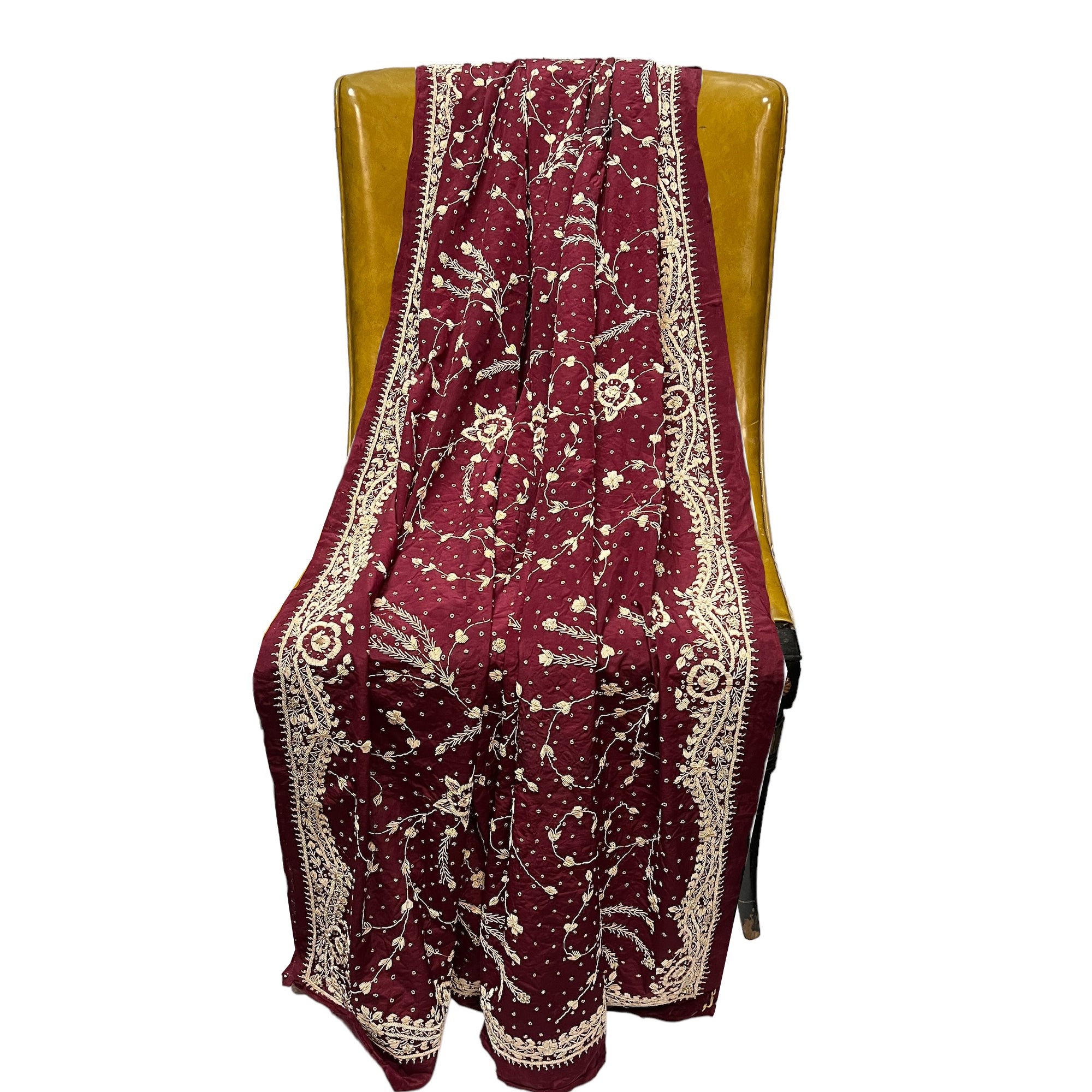 Maroon Heavy Zardosi Dupatta - Vintage India NYC