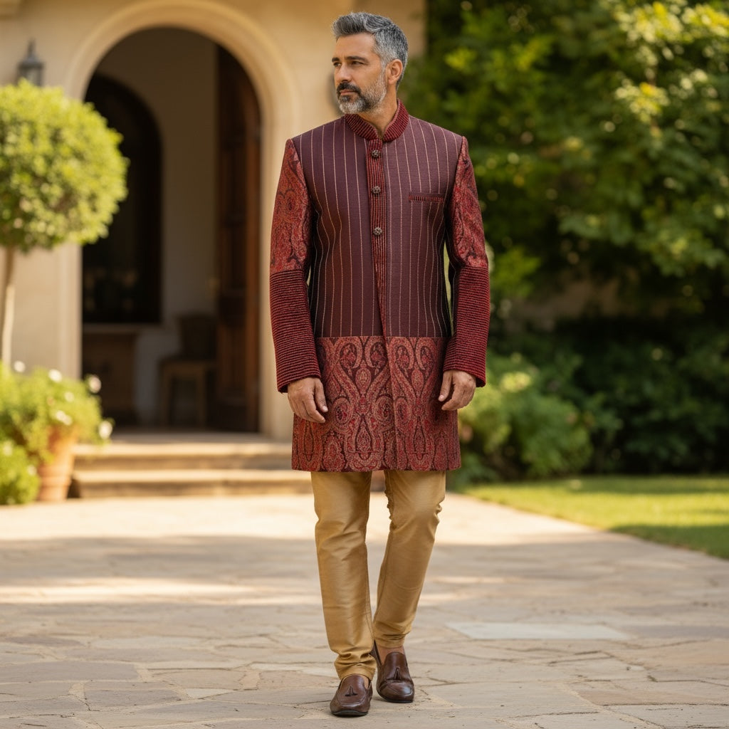 Vintage Dark Red Sherwani