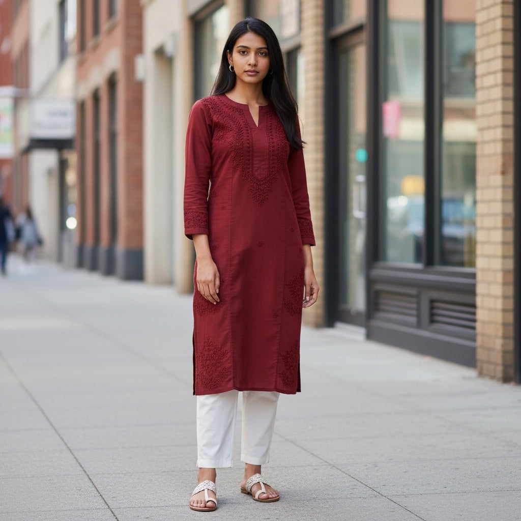 MA Long Embroidered Cotton Tunic Kurtis- 44