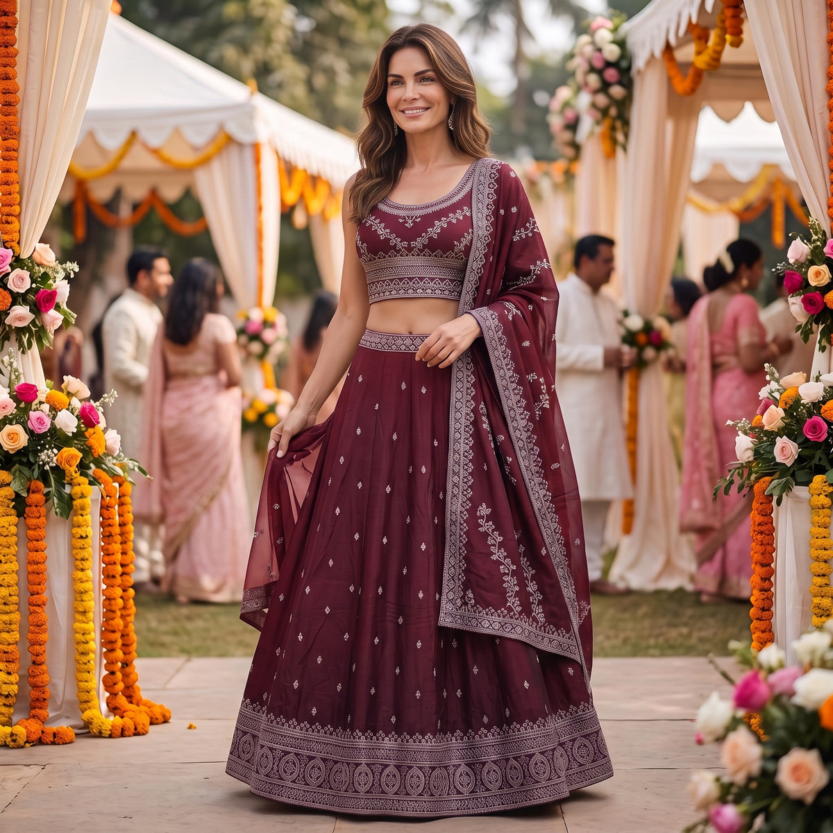DT Round Neck Embroidered Lehengas-Colors