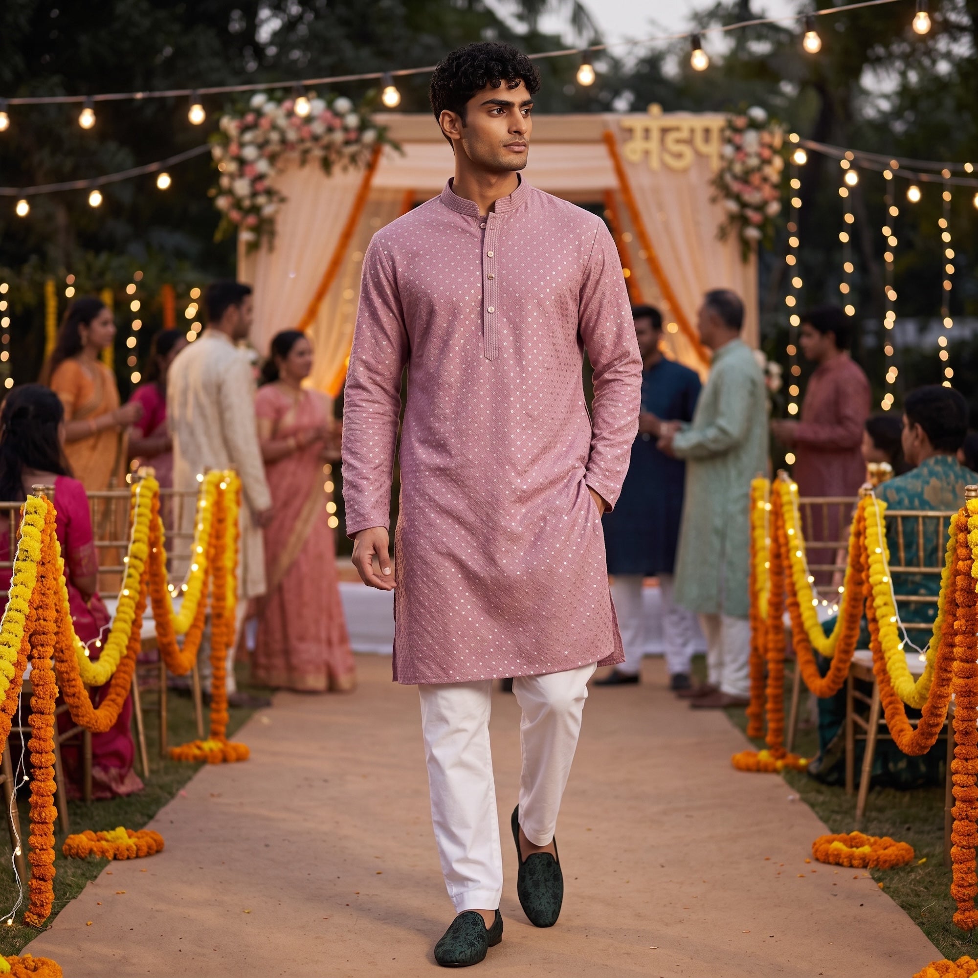 Mauve Jacquard Kurta