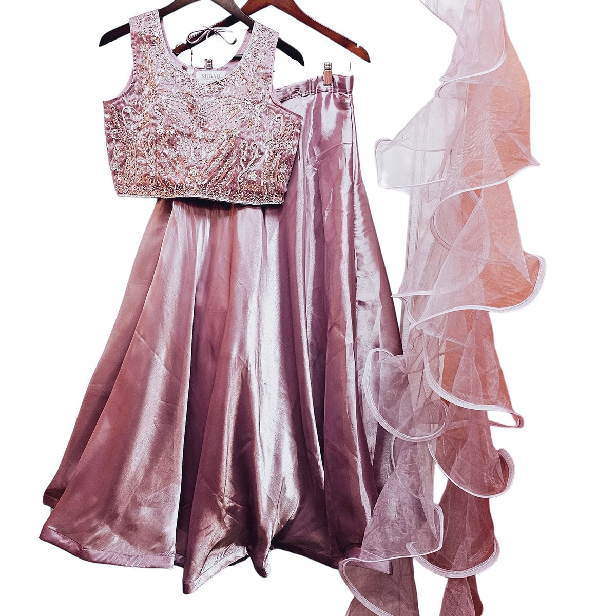 DT Organza Lehenga Set-Mauve