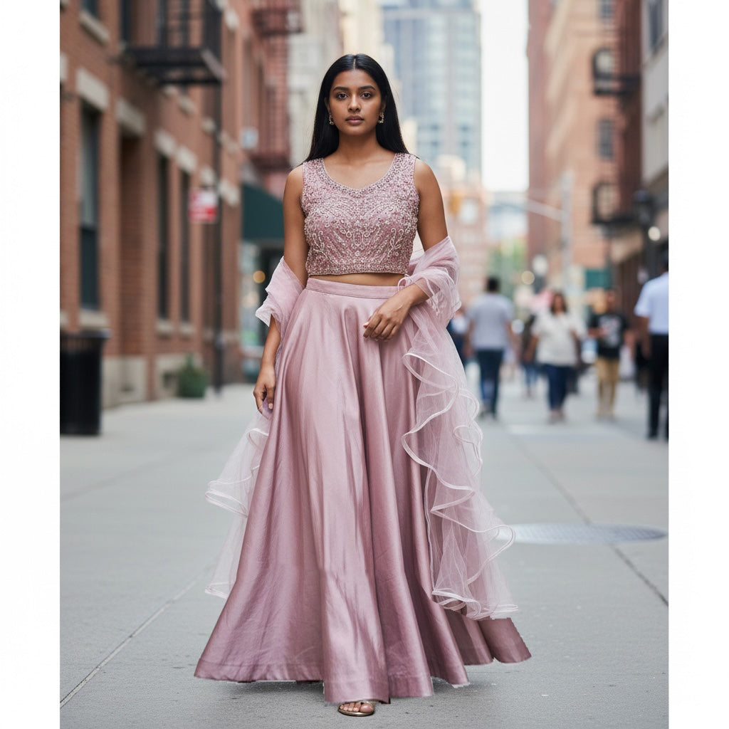 DT Organza Lehenga Set-Mauve