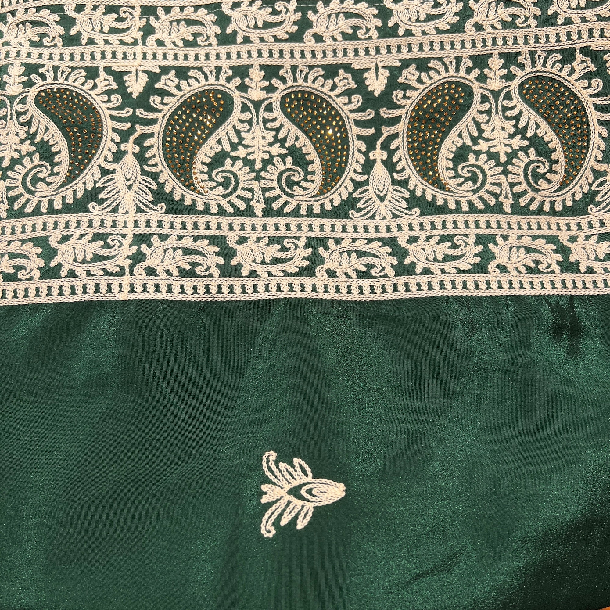 Mens Dark Green & Cream Embroidered Dupatta - Vintage India NYC