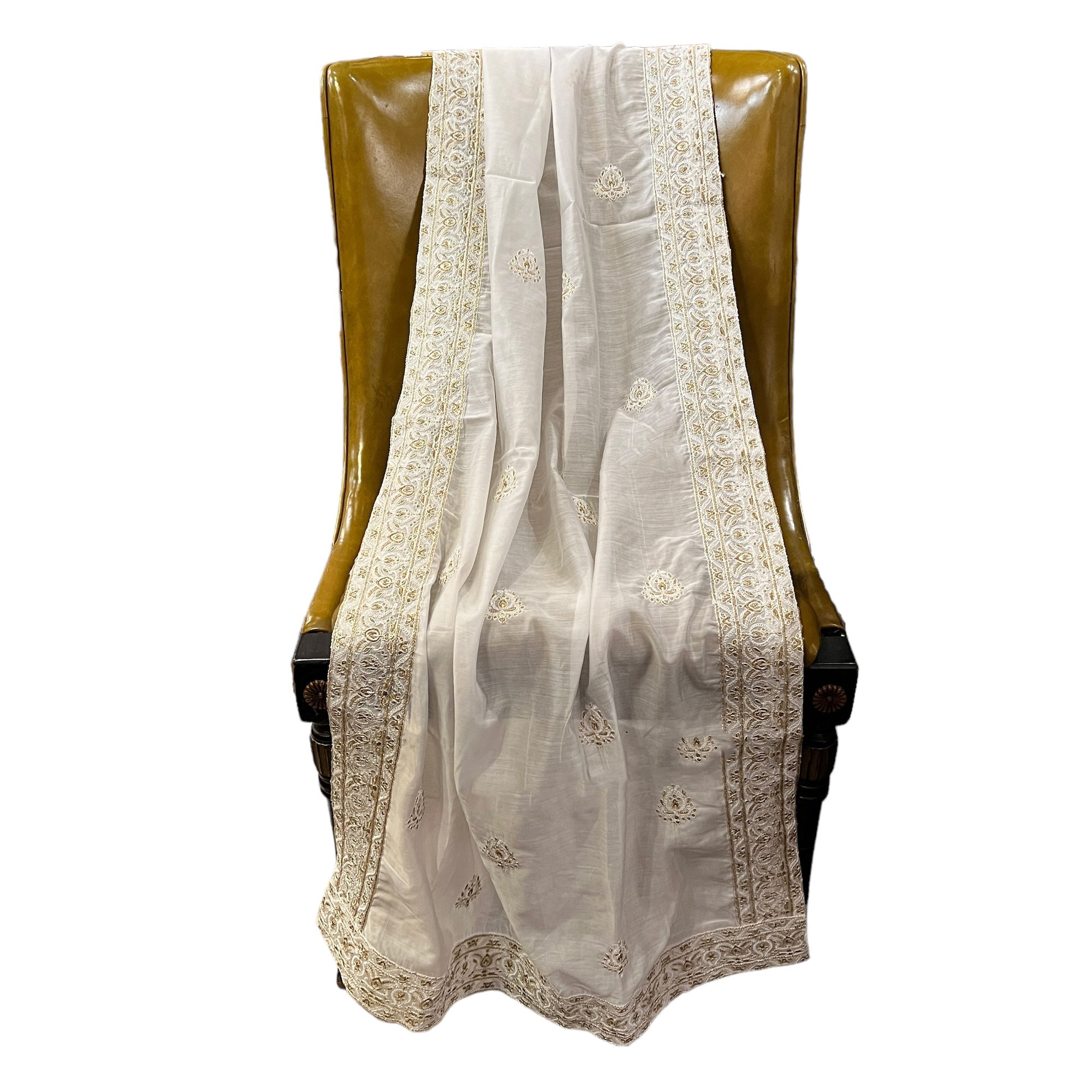 Mens Embroidered Ivory Dupatta - Vintage India NYC