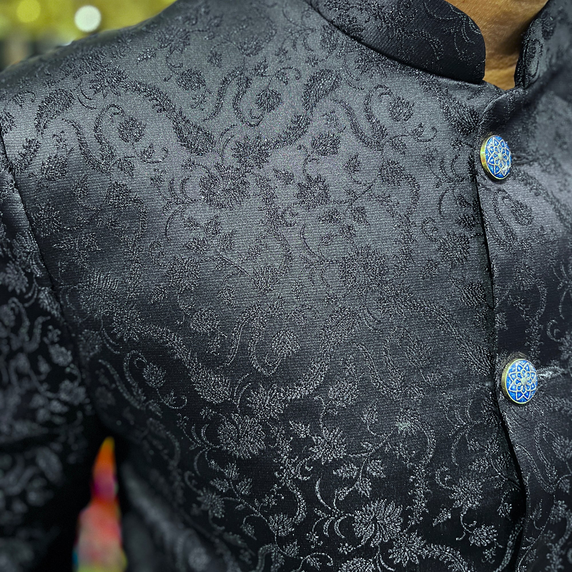 YD Midnight Blue Floral Jodhpuri Jacket - Vintage India NYC