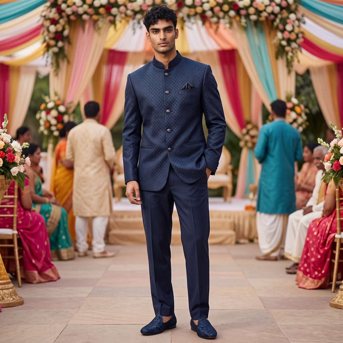 Midnight Blue Small Diamond Jodhpuri Jacket