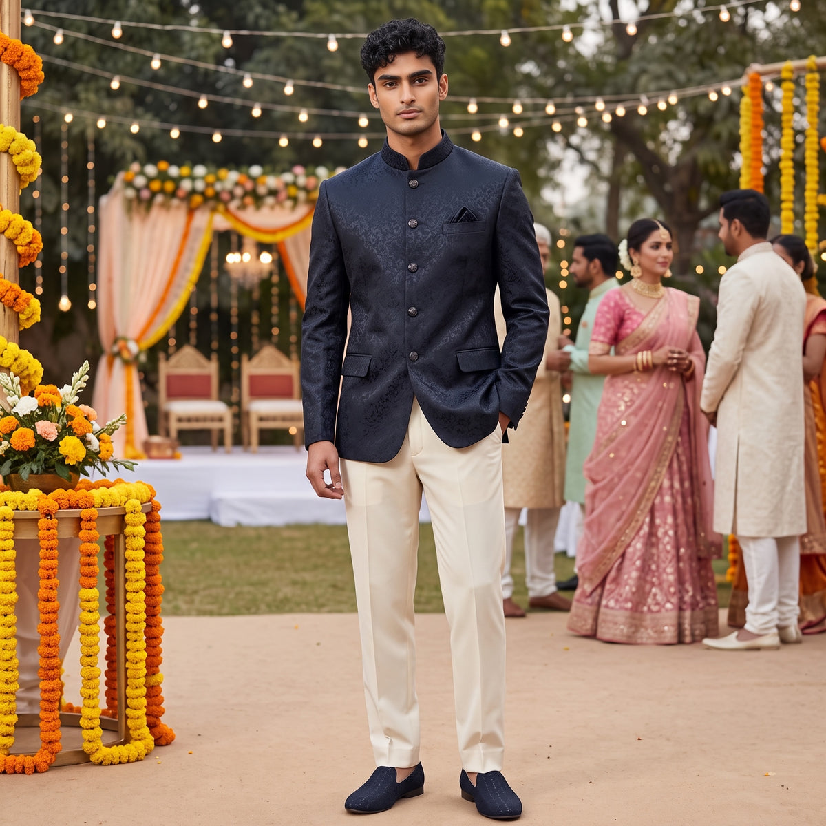 Midnight Blue Floral Jodhpuri Jacket