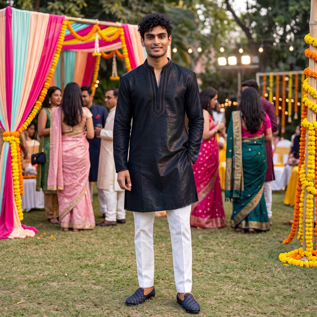 Heavy Midnight Navy V Neck Kurta