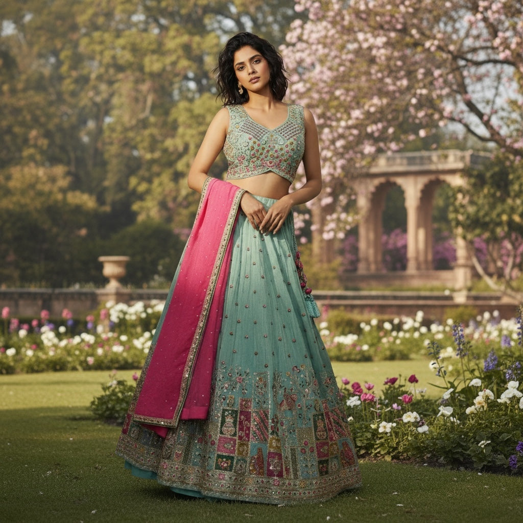 DT Embroidered Patch Lehenga Set-3 Colors