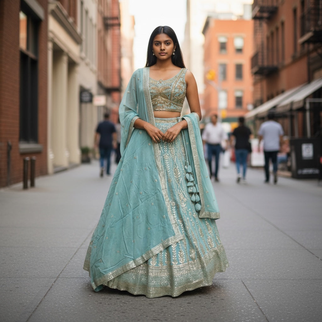 DT Mint Heavy Embroidered Lehenga Set