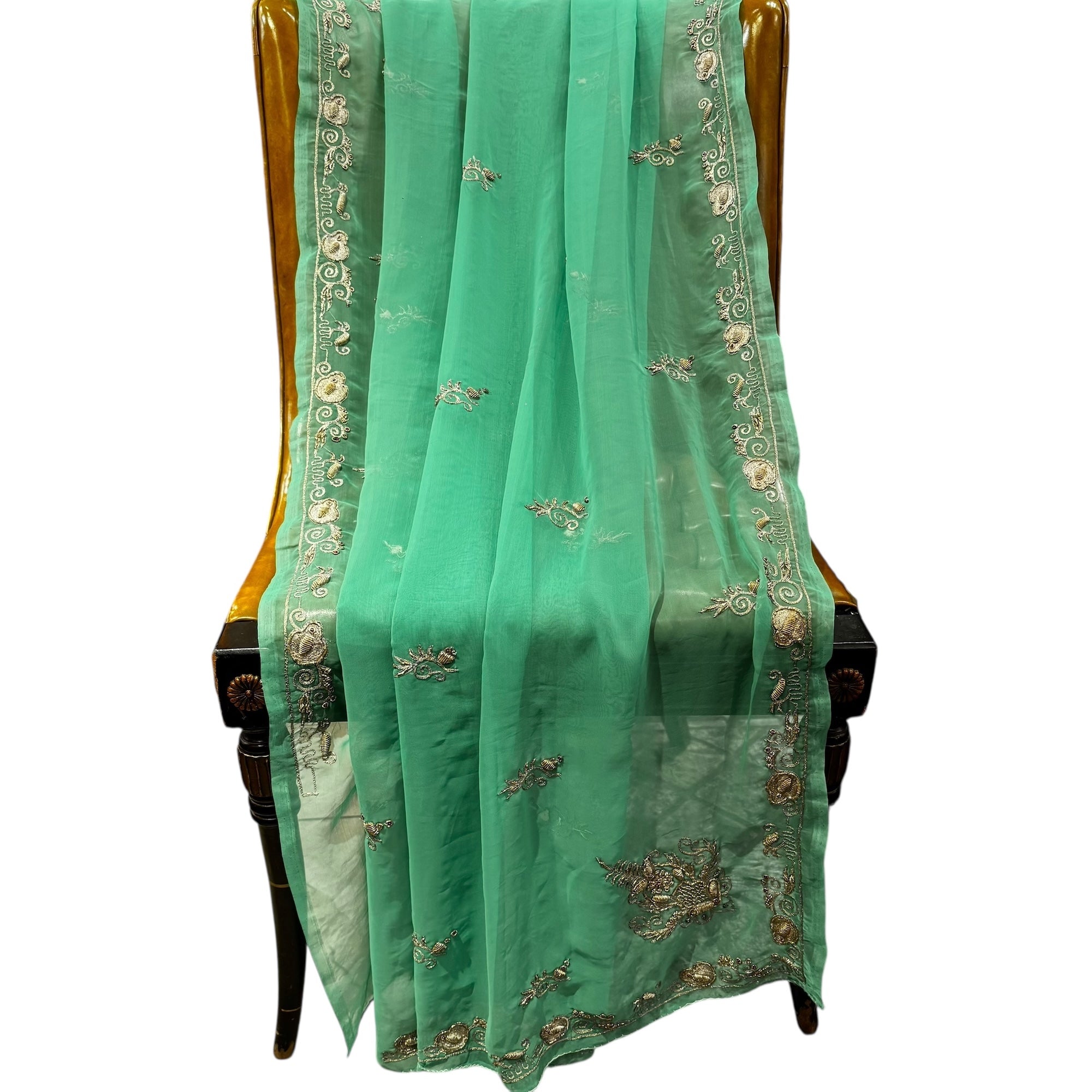 Mint Chiffon Embroidered Dupatta - Vintage India NYC