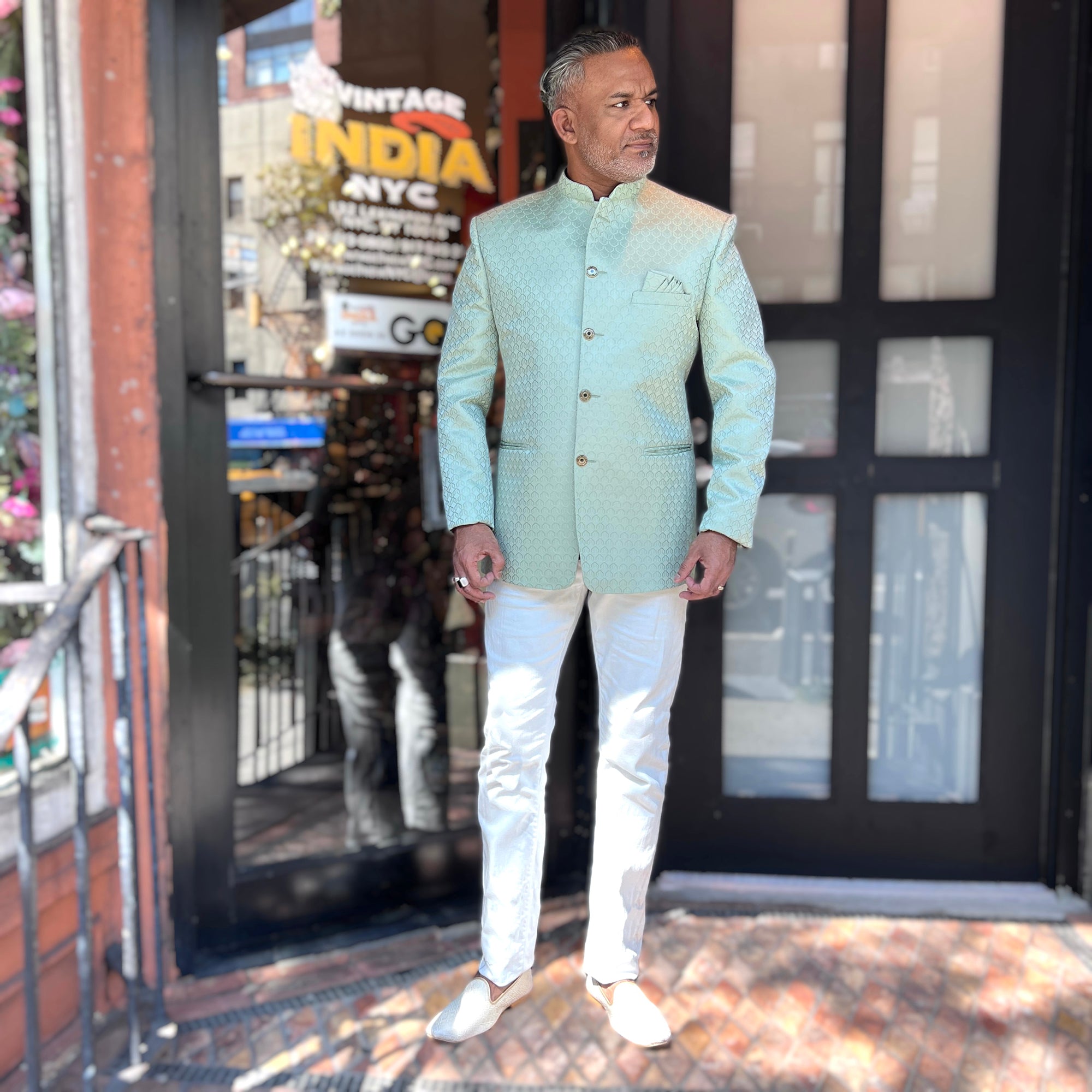 Mint Geometric Jodhpuri Jacket