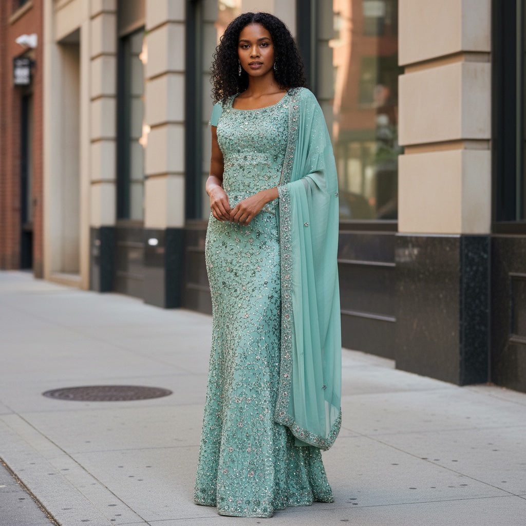 Vintage Mint Blue Lehenga Set