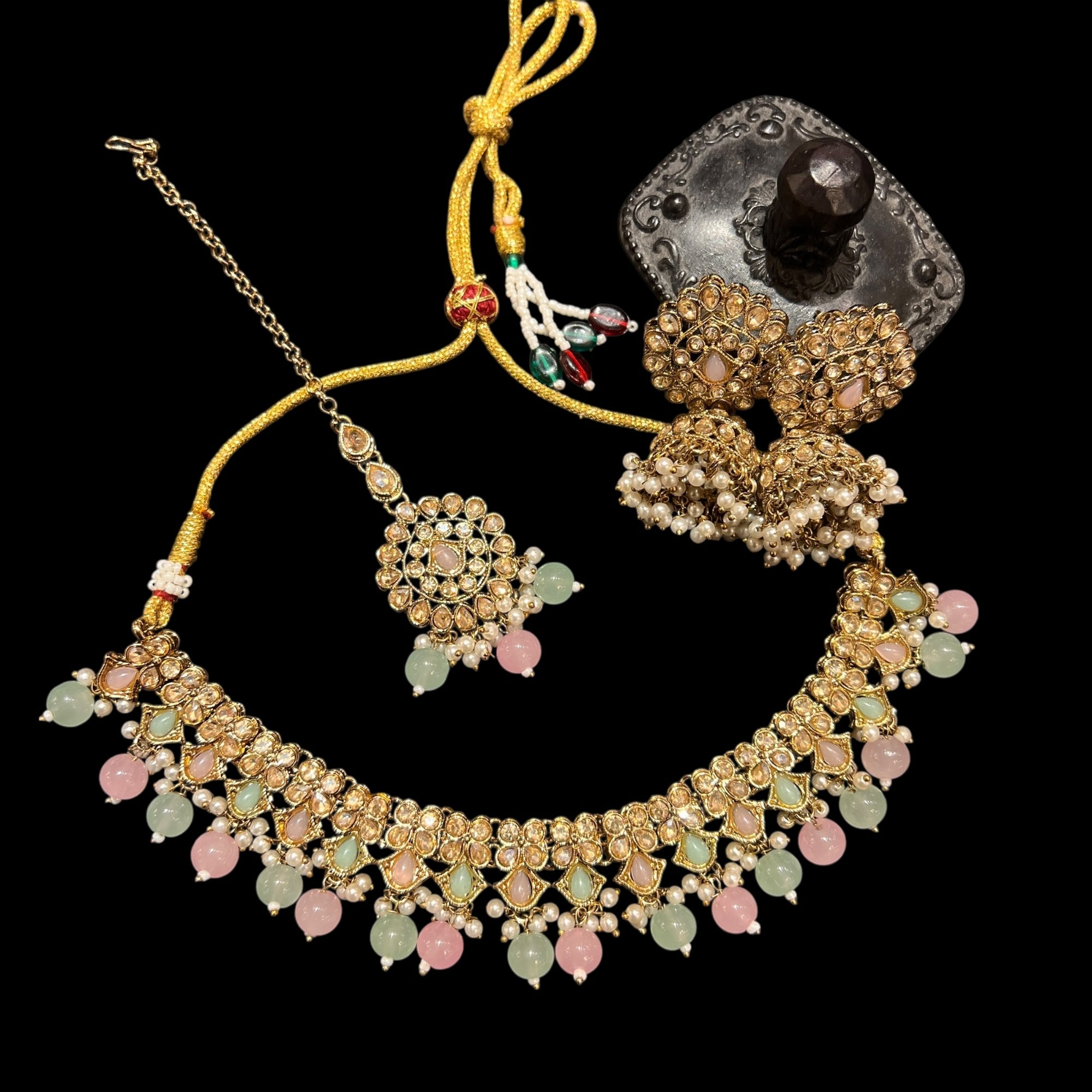 Polki Jhumka Necklace Sets-Colors